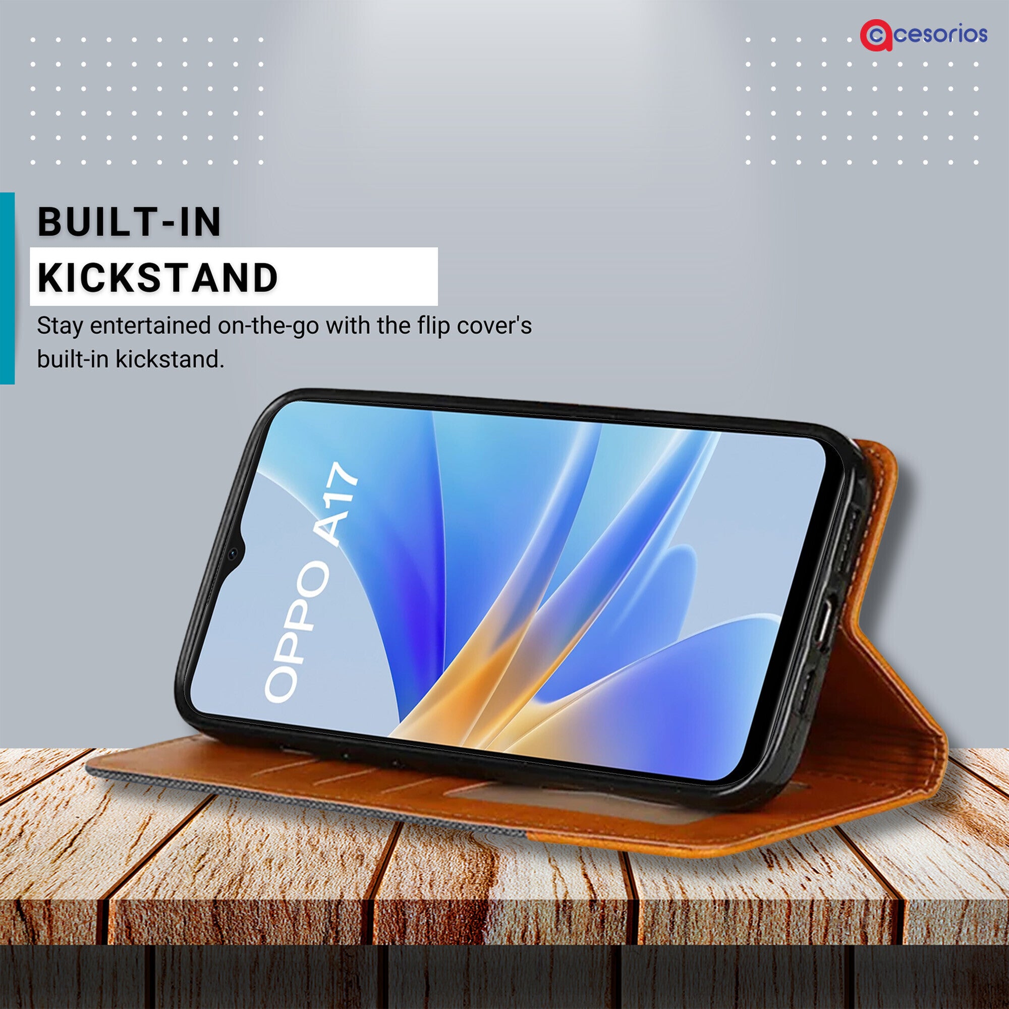 Accesorios Oppo A17 denim flip cover – Grey – Image 4 #color_grey