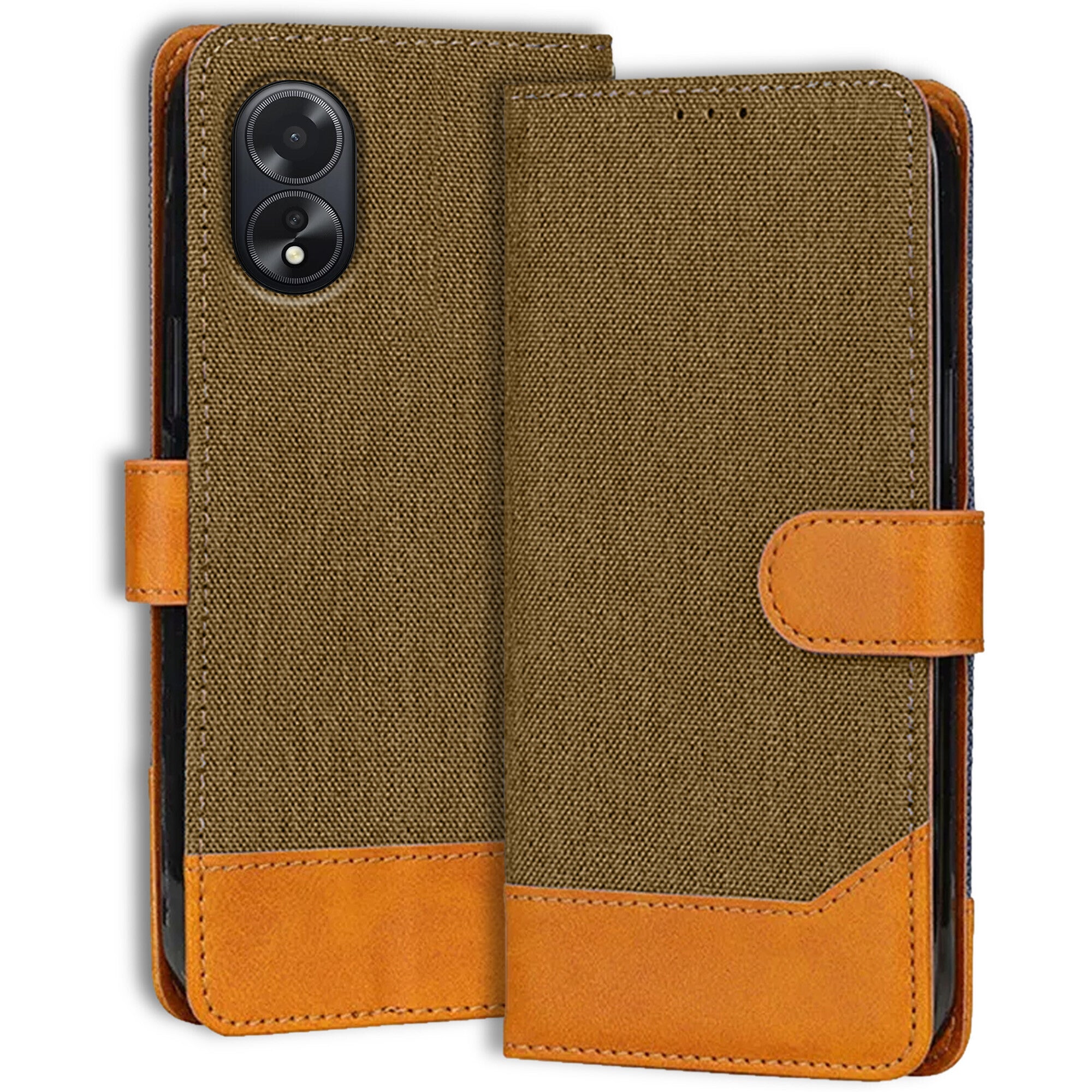 Accesorios Oppo A18 denim flip cover – Dark Brown – Image 1 #color_dark brown