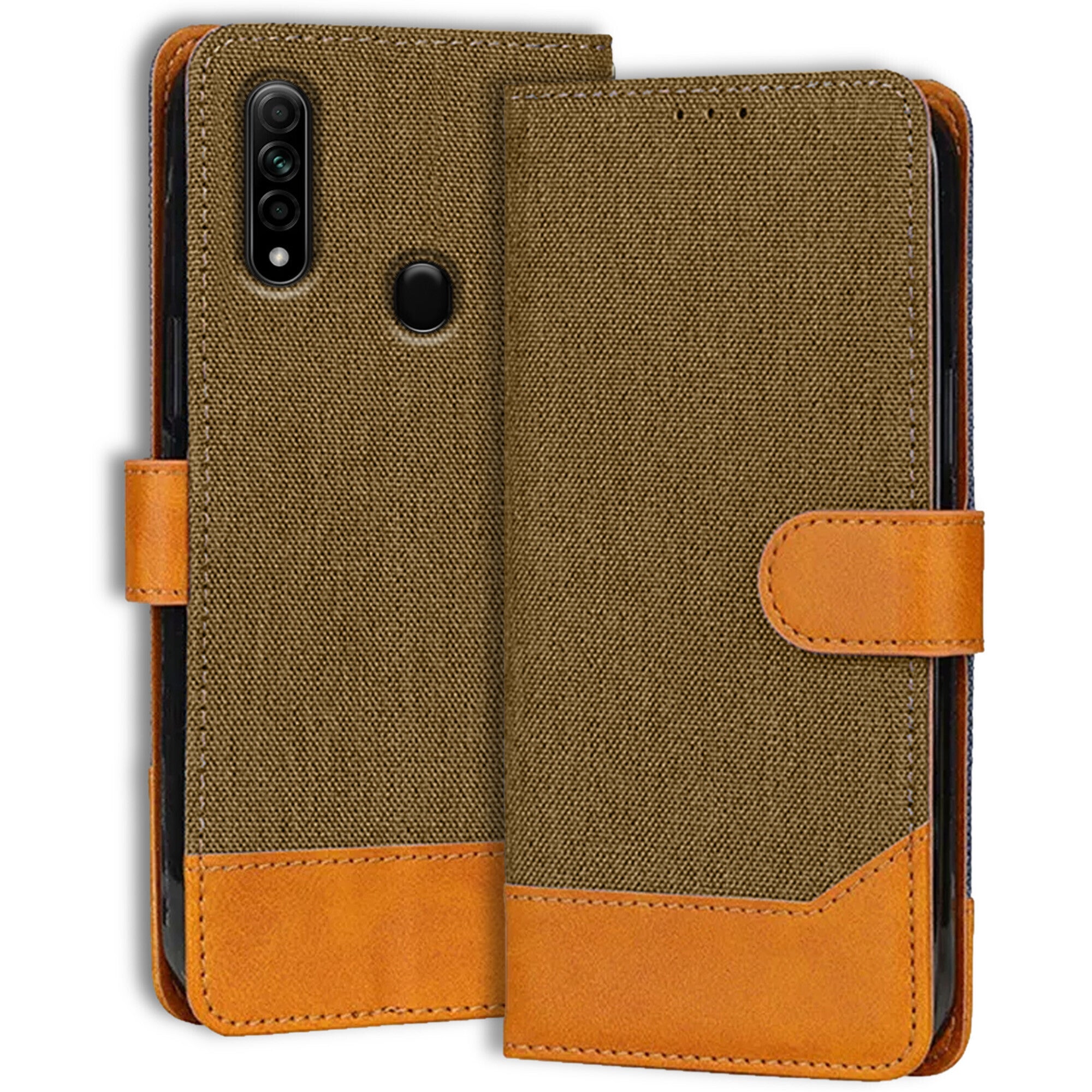 Accesorios Oppo A31 denim flip cover – Dark Brown – Image 1 #color_dark brown