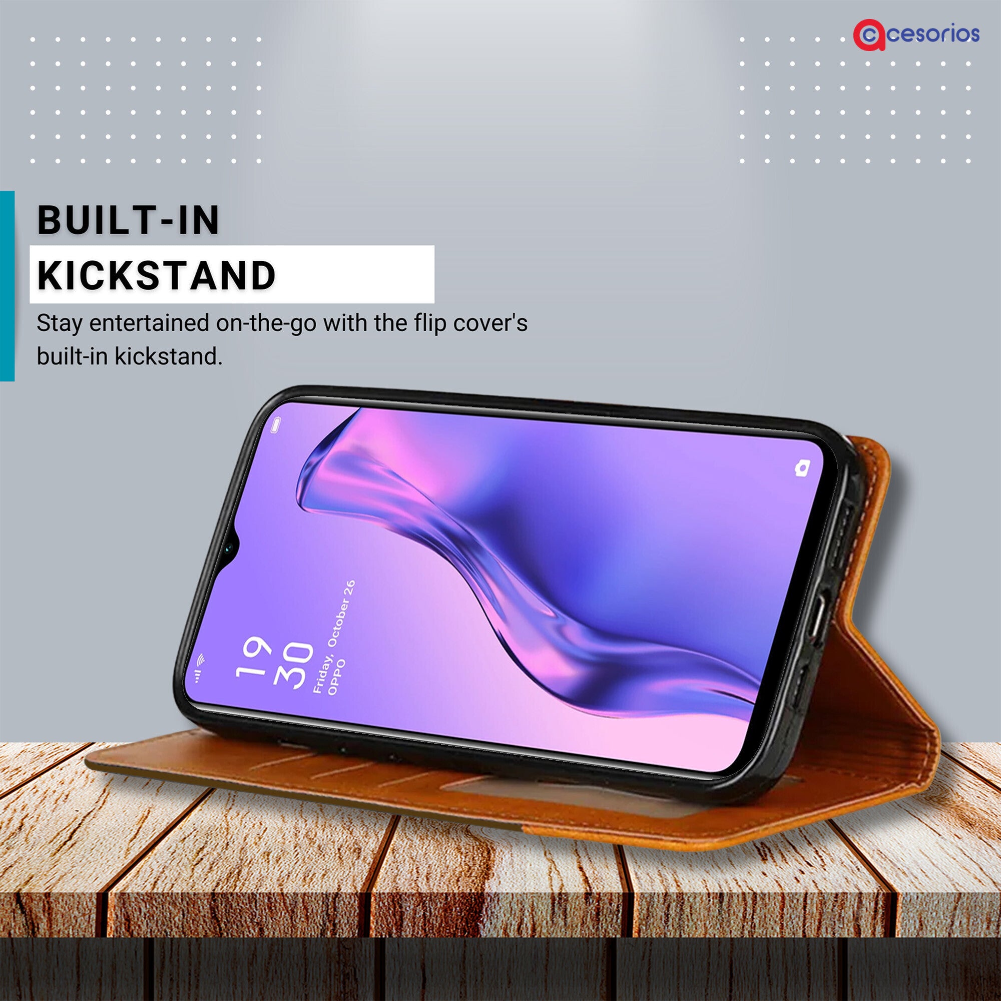 Accesorios Oppo A31 denim flip cover – Dark Brown – Image 4 #color_dark brown