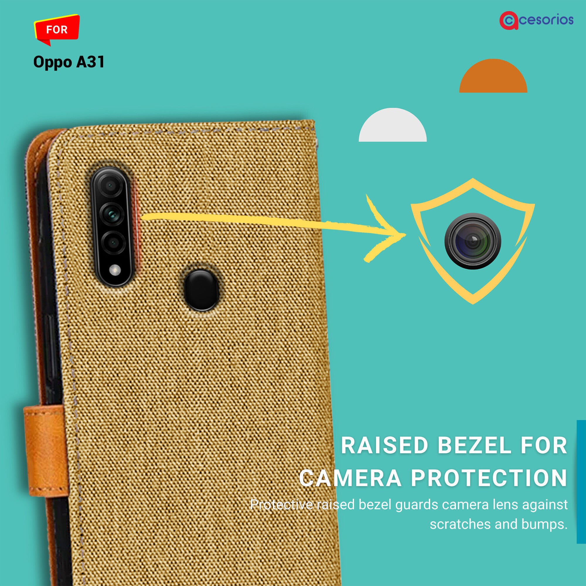 Accesorios Oppo A31 denim flip cover – Light Brown – Image 2 #color_light brown