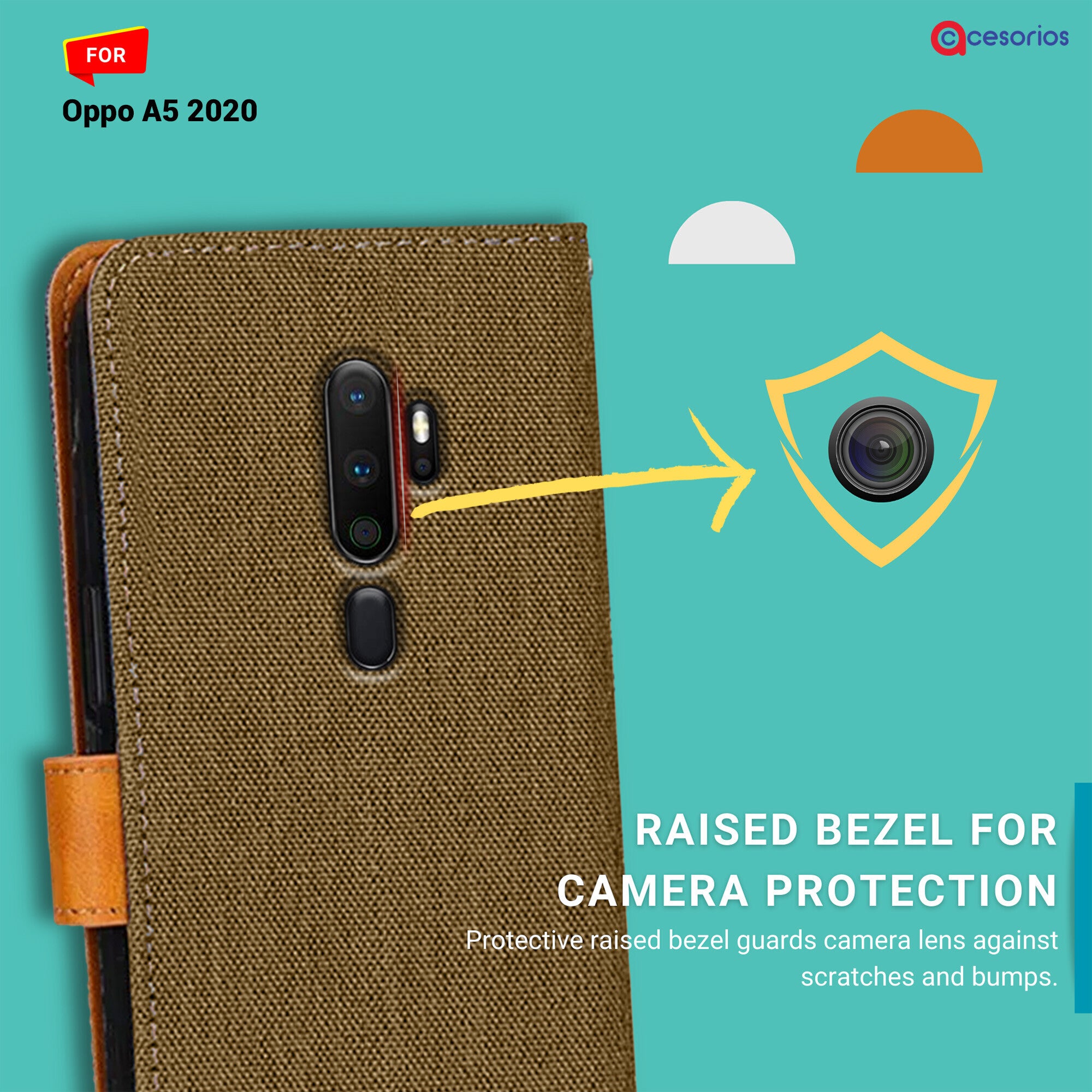Accesorios Oppo A5 2020 denim flip cover – Dark Brown – Image 2 #color_dark brown