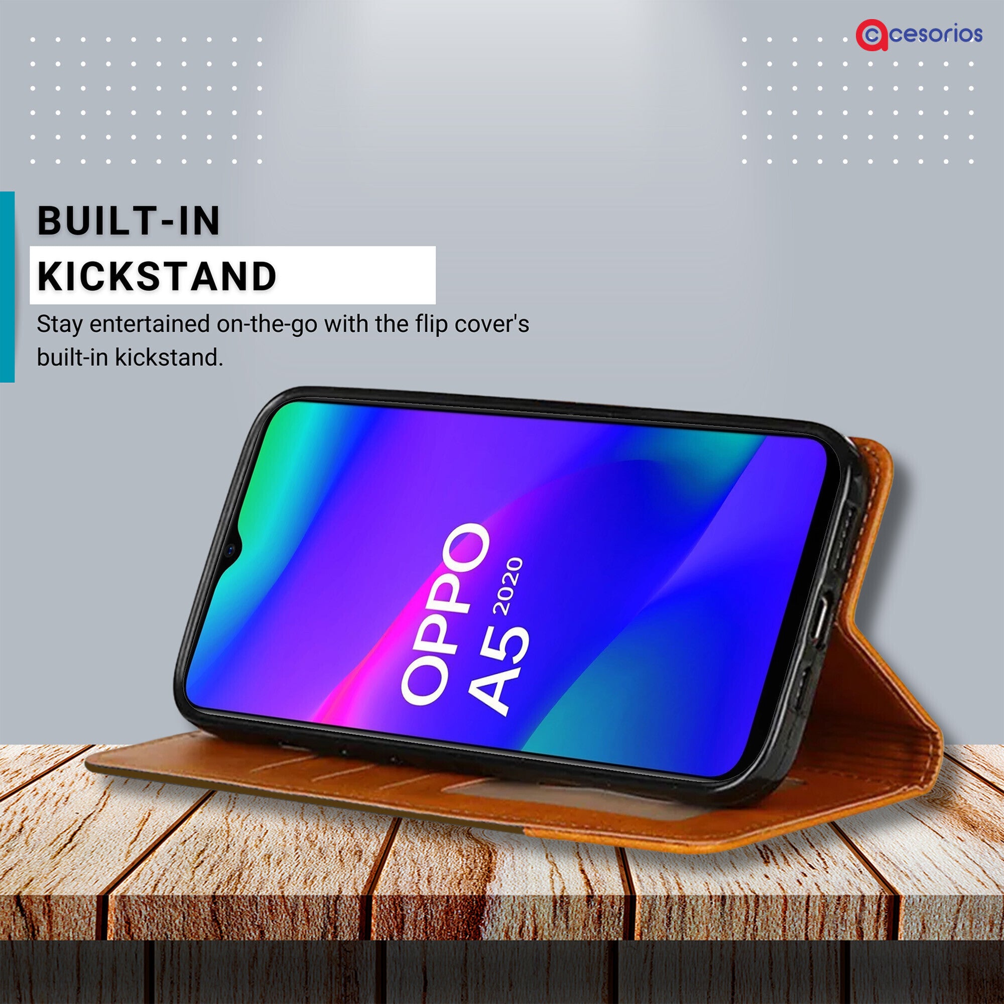 Accesorios Oppo A5 2020 denim flip cover – Dark Brown – Image 4 #color_dark brown