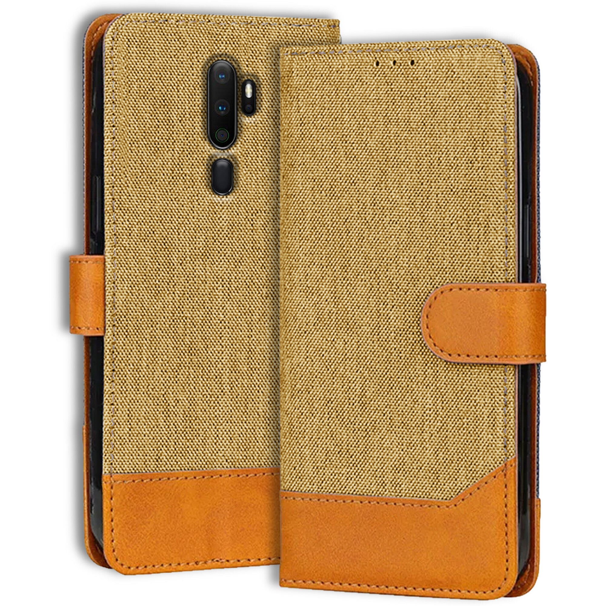 Accesorios Oppo A5 2020 denim flip cover – Light Brown – Image 1 #color_light brown