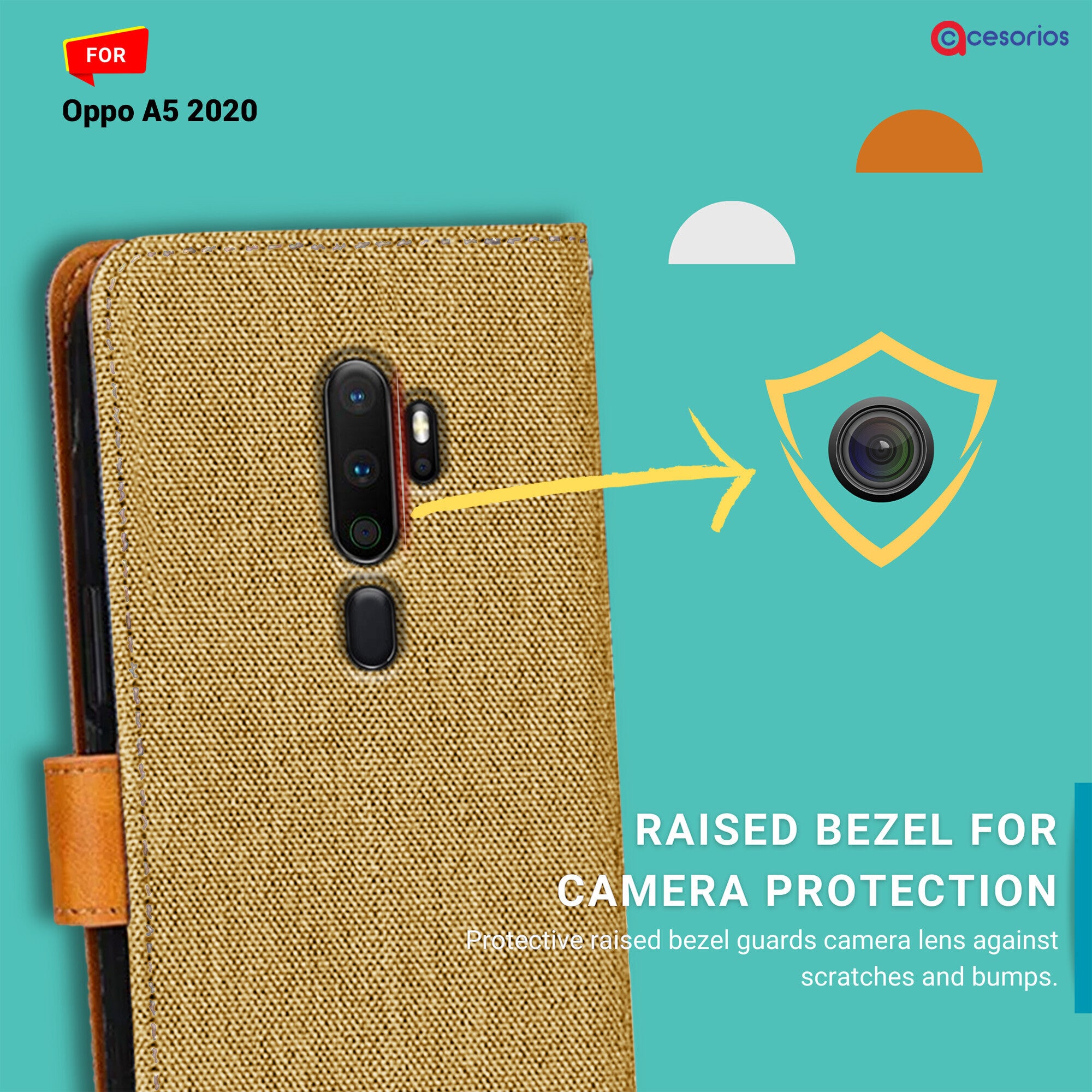 Accesorios Oppo A5 2020 denim flip cover – Light Brown – Image 2 #color_light brown