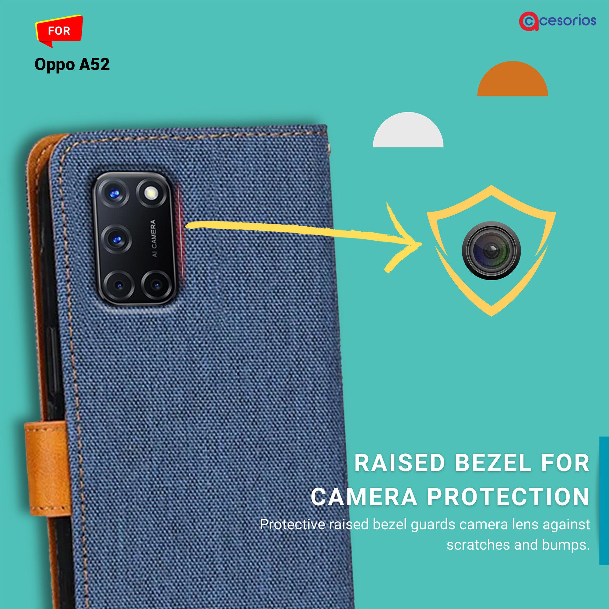 Accesorios Oppo A52 denim flip cover – Blue – Image 2 #color_blue