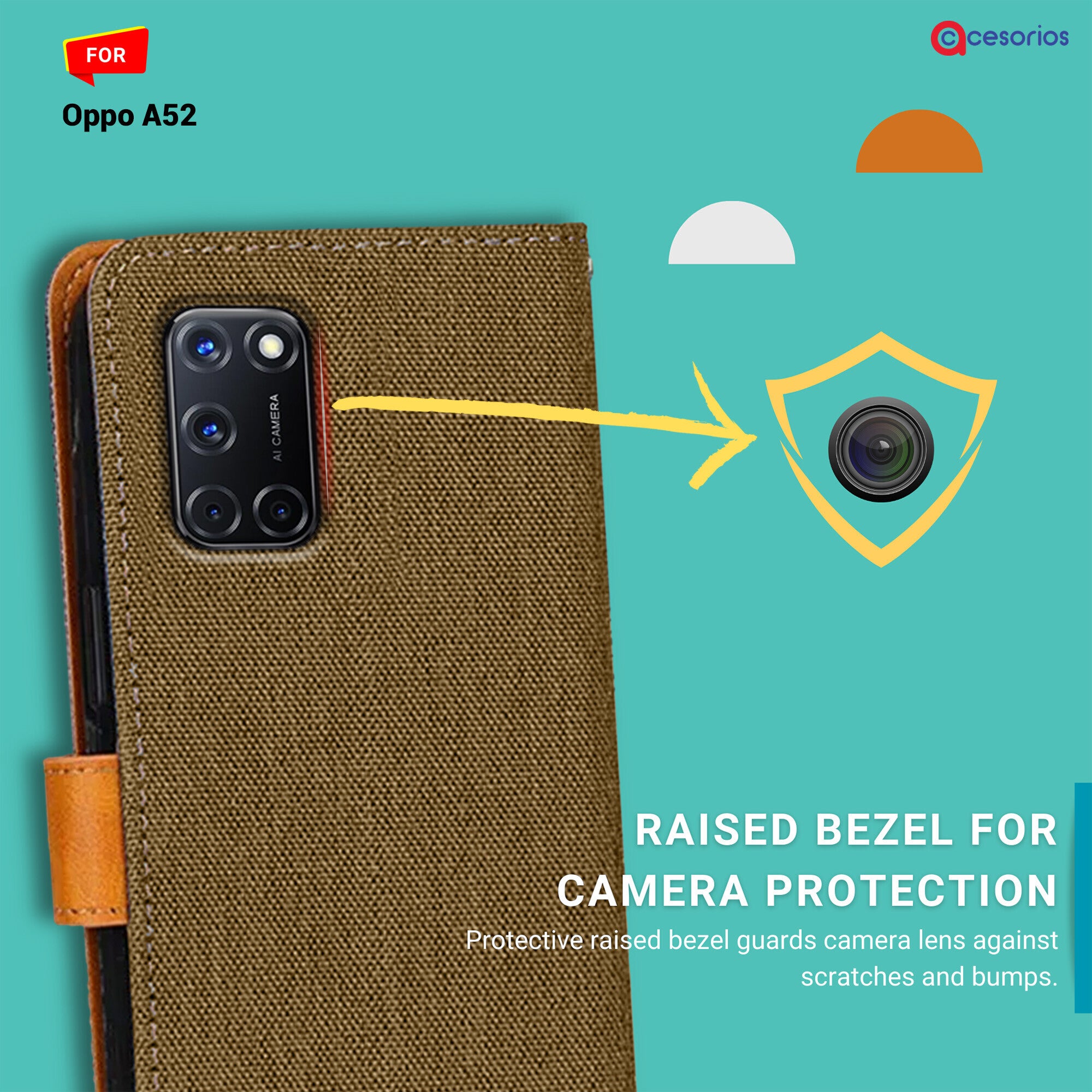 Accesorios Oppo A52 denim flip cover – Dark Brown – Image 2 #color_dark brown