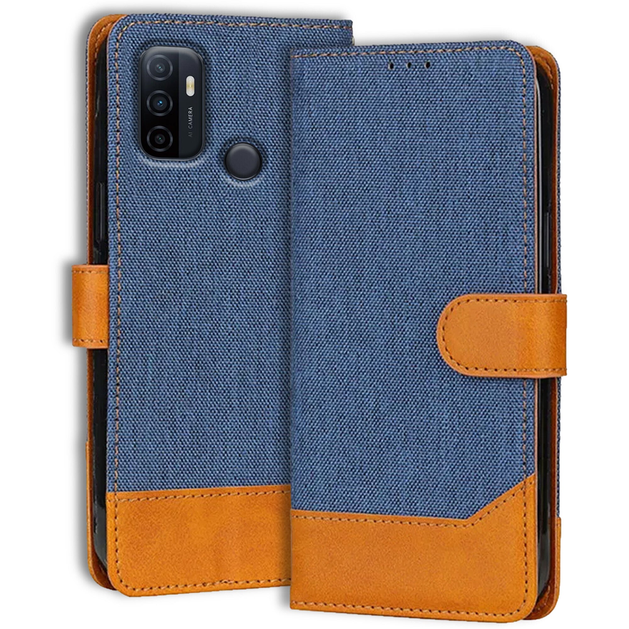 Accesorios Oppo A53 denim flip cover – Blue – Image 1 #color_blue