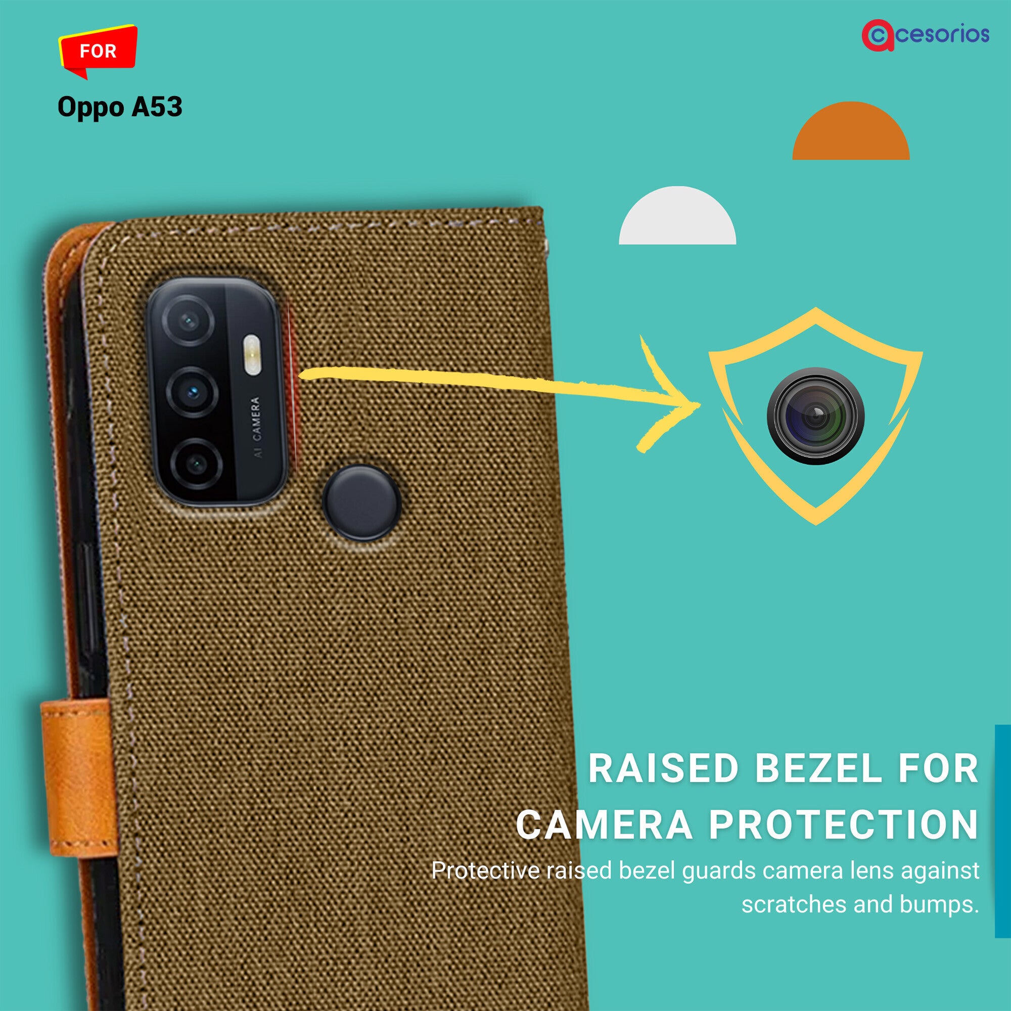 Accesorios Oppo A53 denim flip cover – Dark Brown – Image 2 #color_dark brown