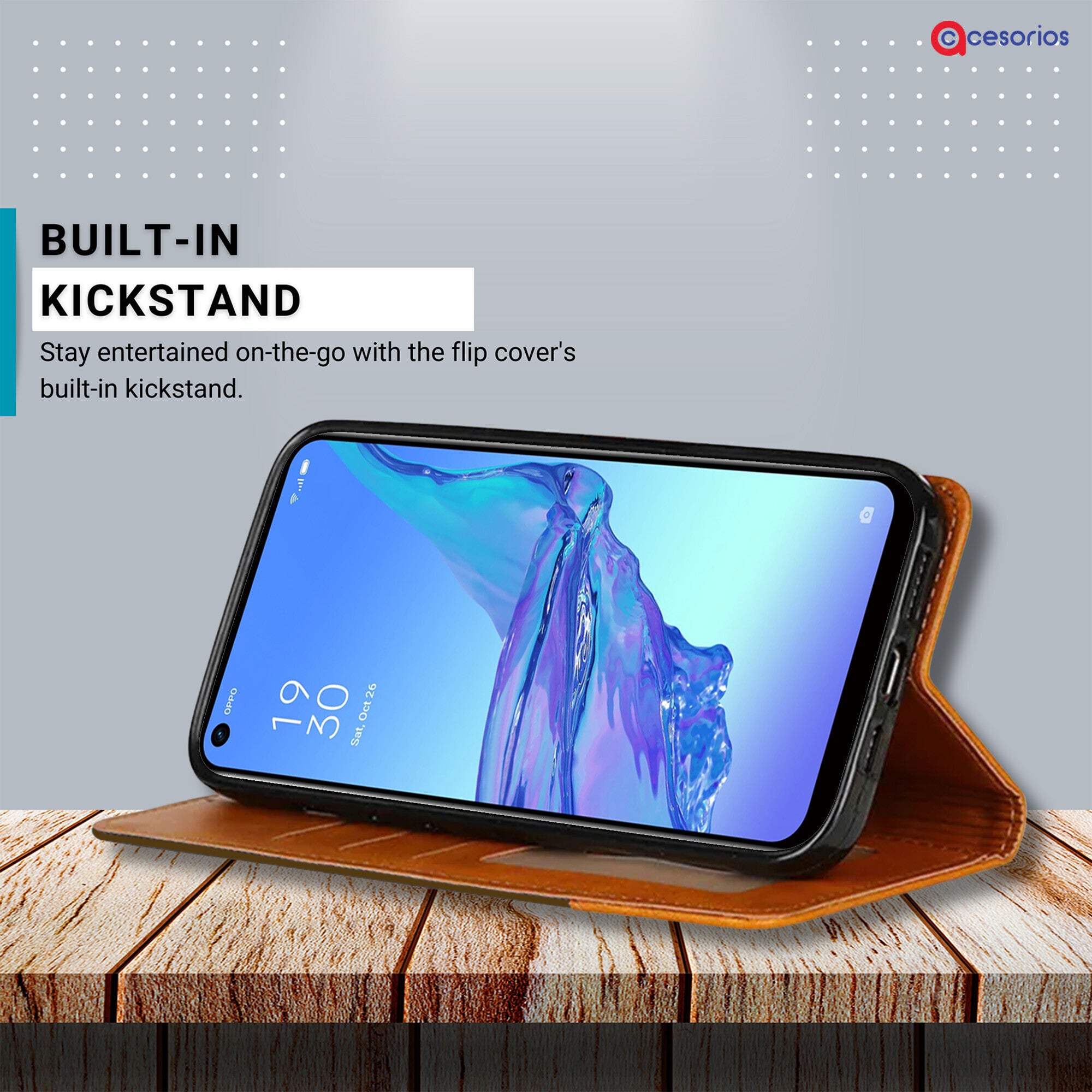 Accesorios Oppo A53 denim flip cover – Dark Brown – Image 4 #color_dark brown