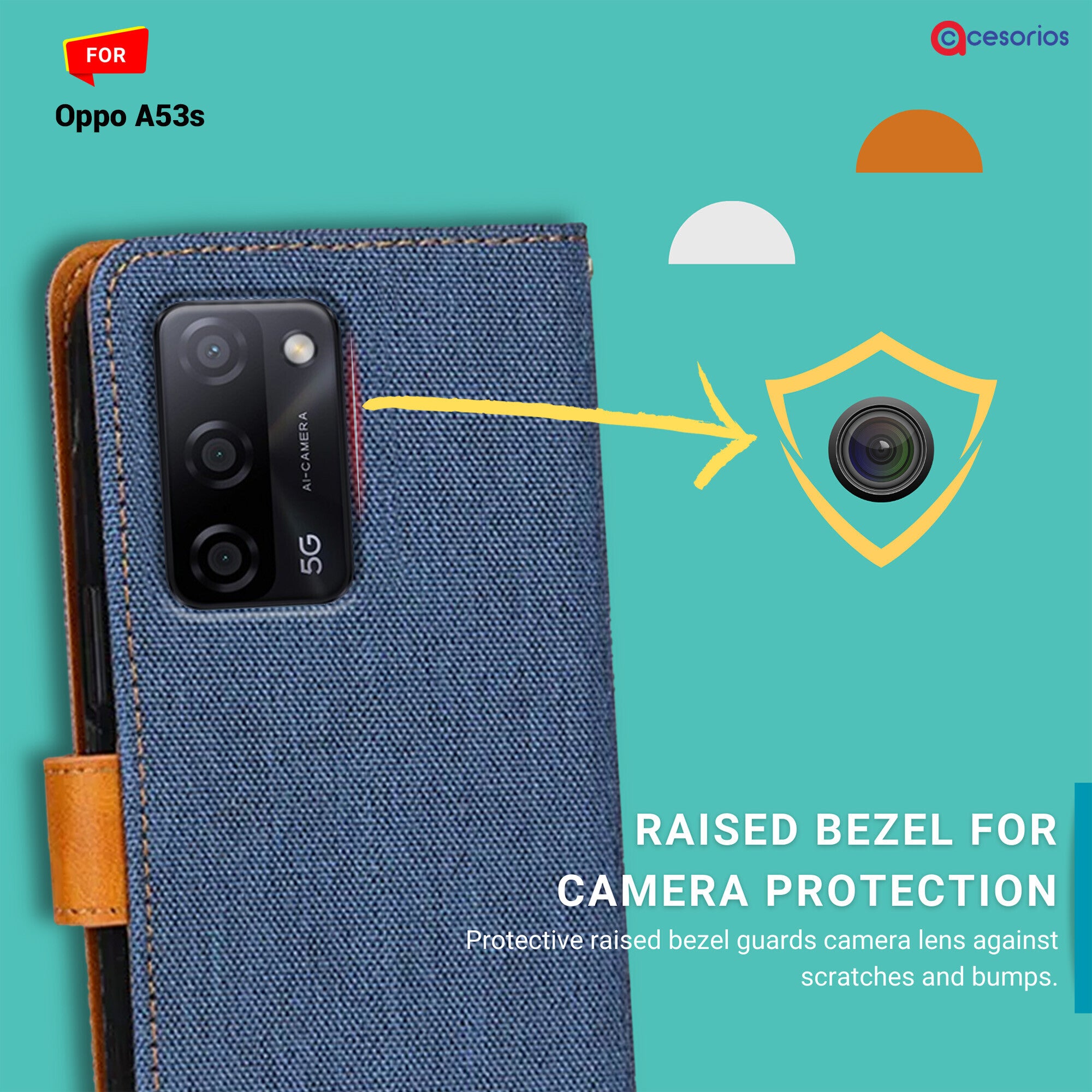 Accesorios Oppo A53S denim flip cover – Blue – Image 2 #color_blue