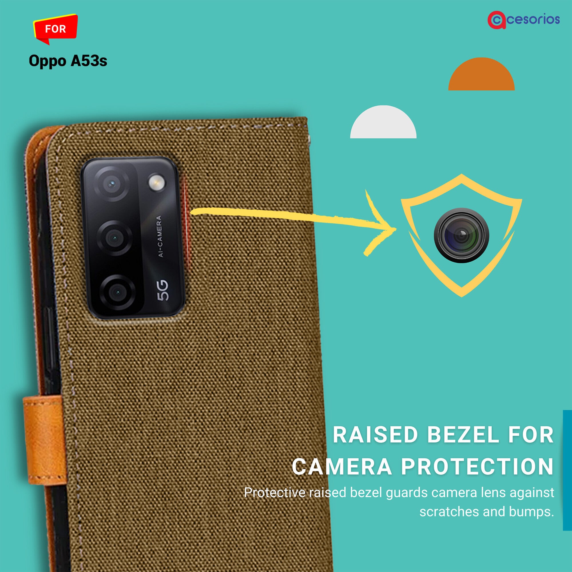 Accesorios Oppo A53S denim flip cover – Dark Brown – Image 2 #color_dark brown