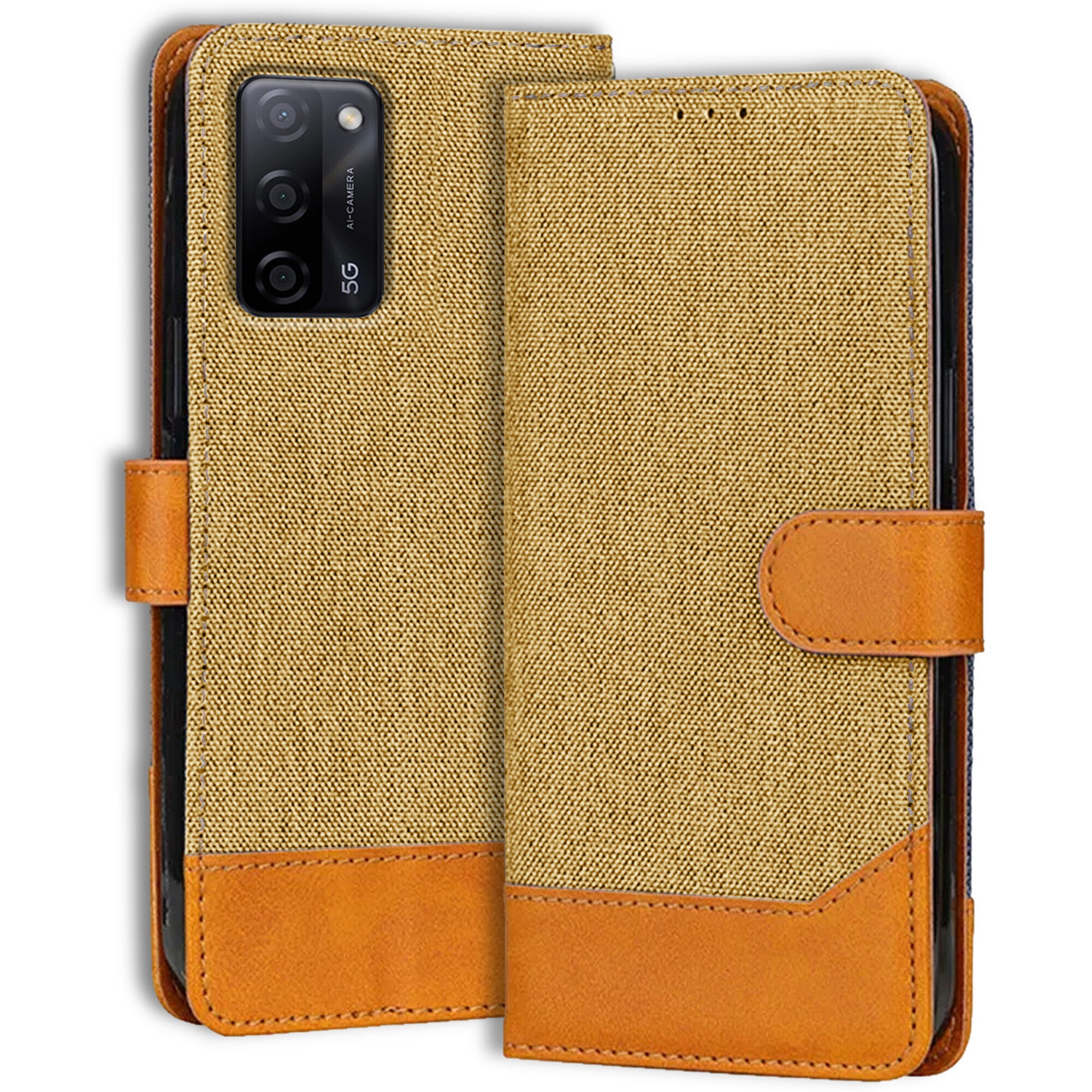 Accesorios Oppo A53S denim flip cover – Light Brown – Image 1 #color_light brown