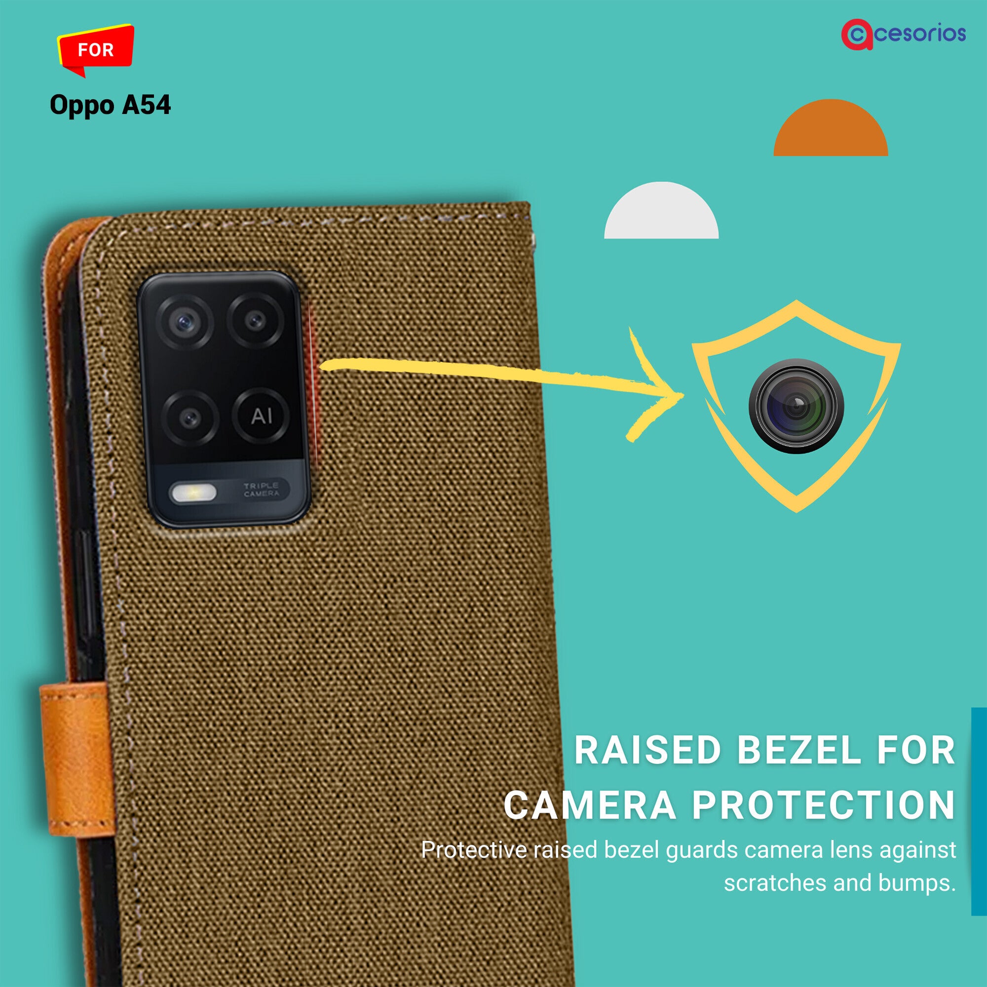 Accesorios Oppo A54 denim flip cover – Dark Brown – Image 2 #color_dark brown