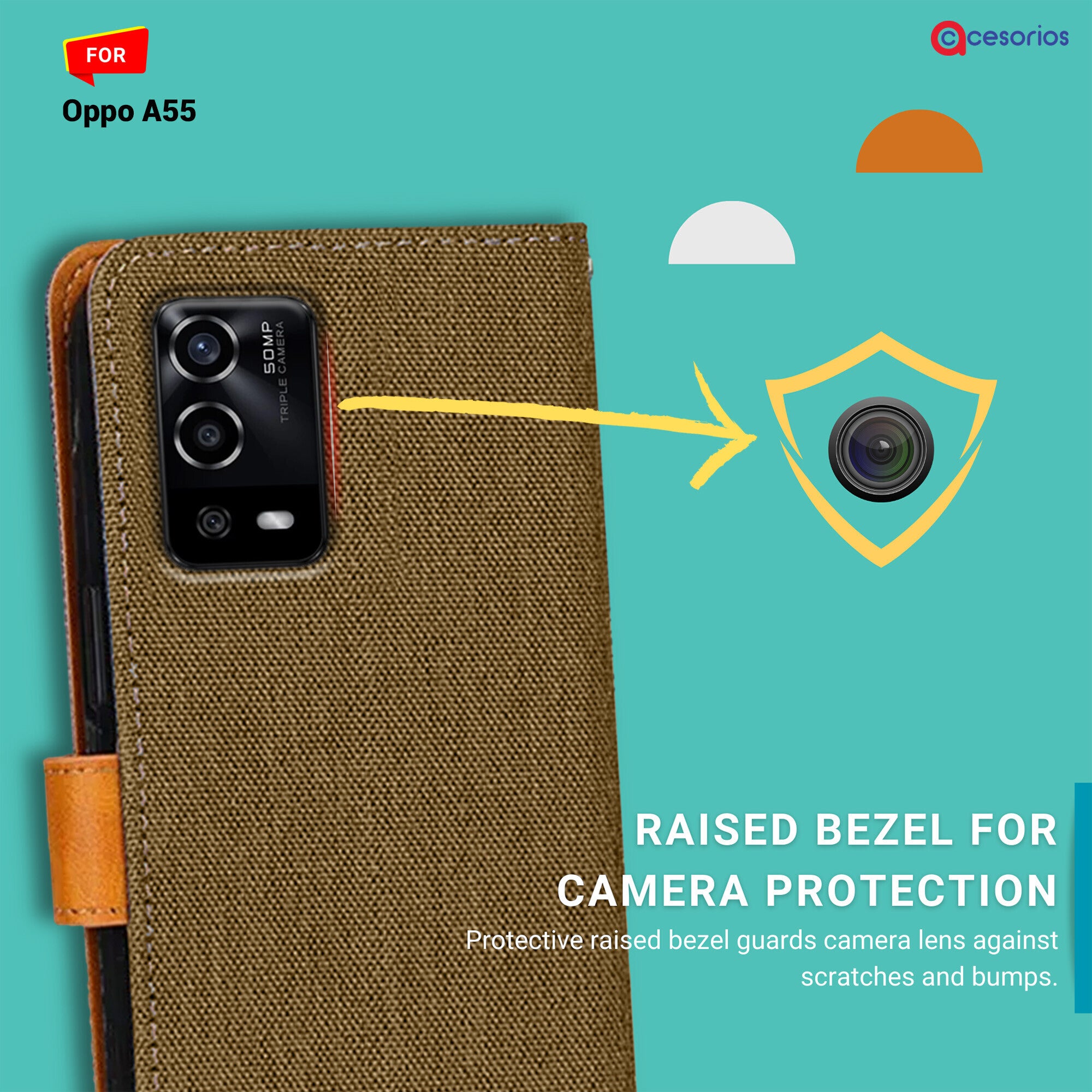 Accesorios Oppo A55 denim flip cover – Dark Brown – Image 2 #color_dark brown