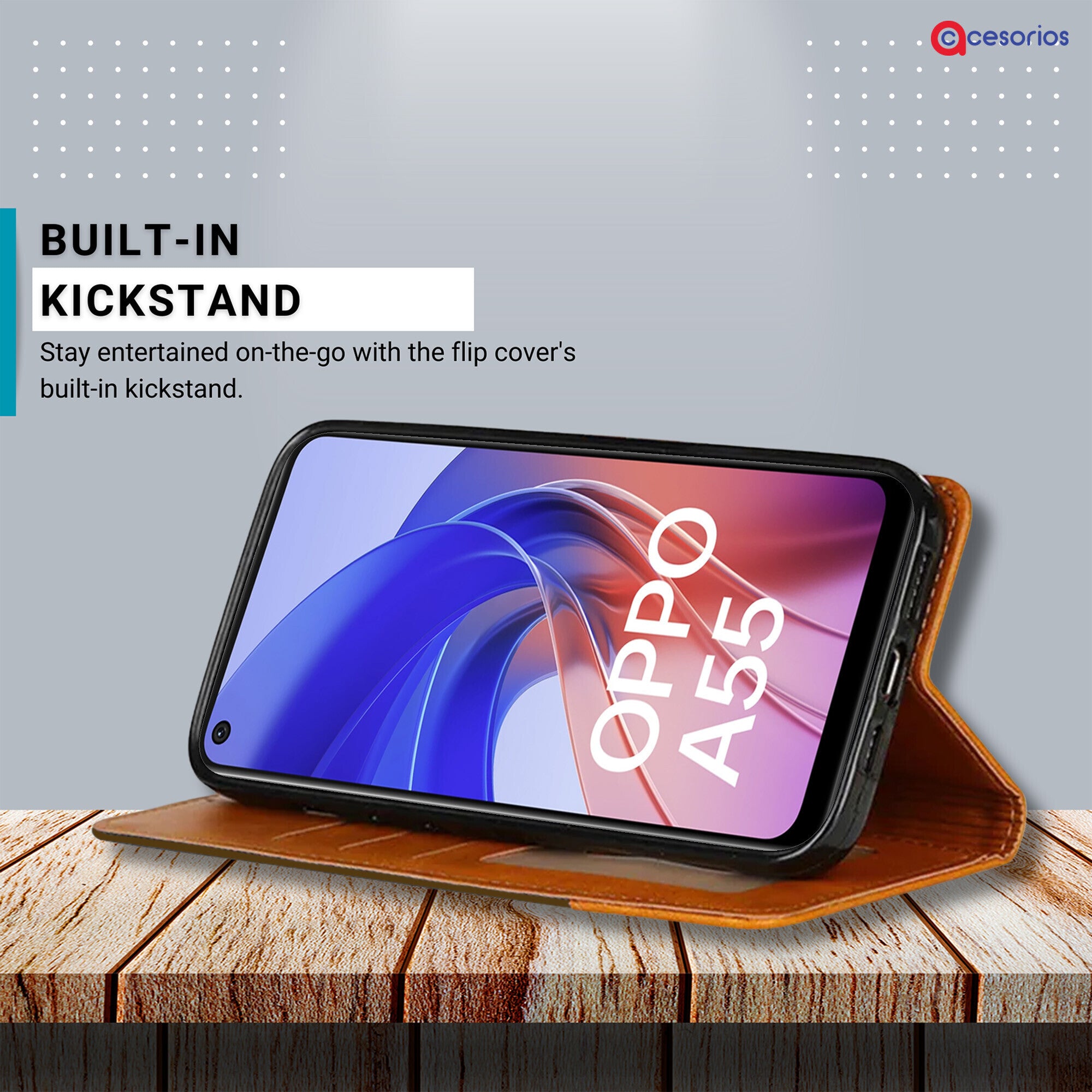 Accesorios Oppo A55 denim flip cover – Dark Brown – Image 4 #color_dark brown