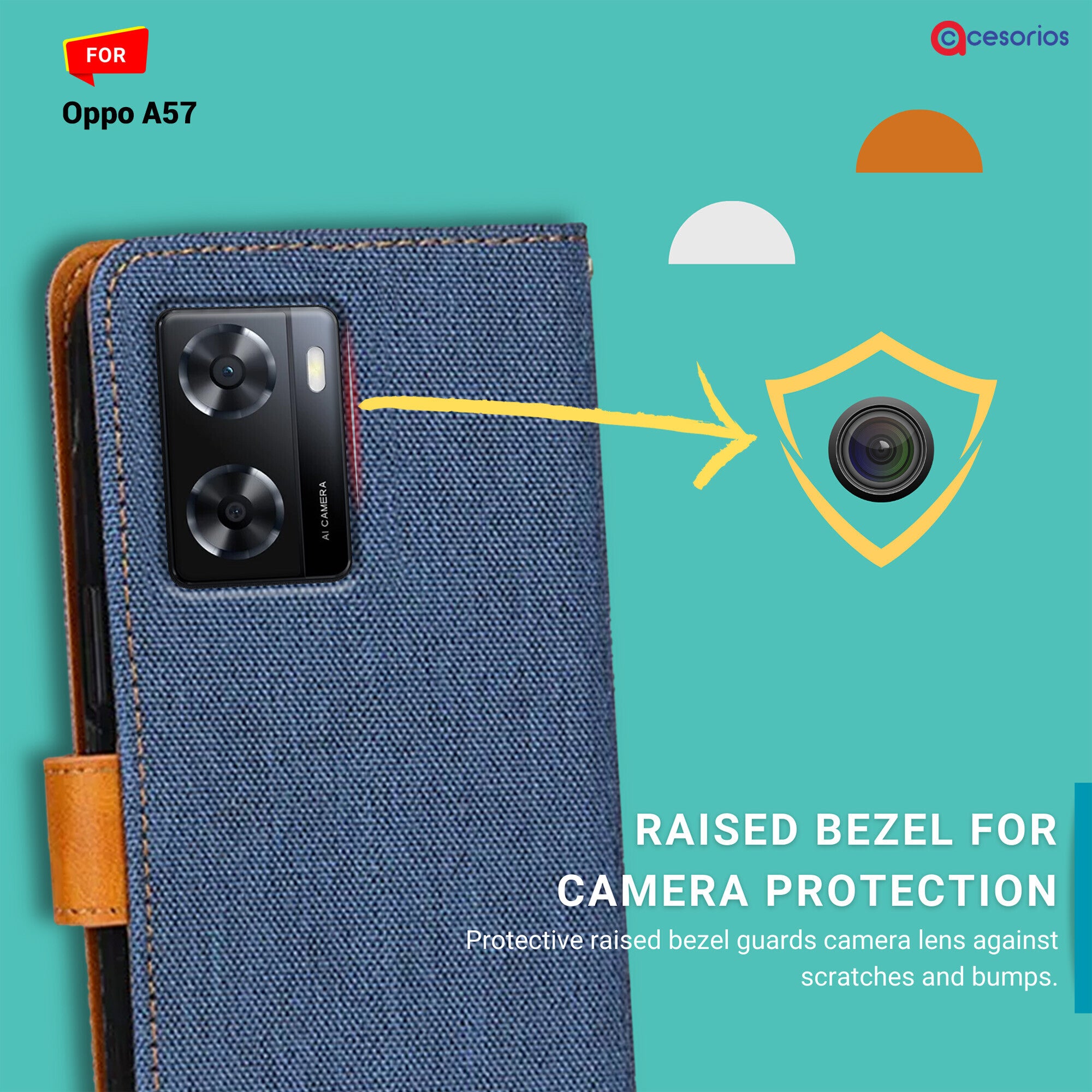 Accesorios Oppo A57 denim flip cover – Blue – Image 2 #color_blue