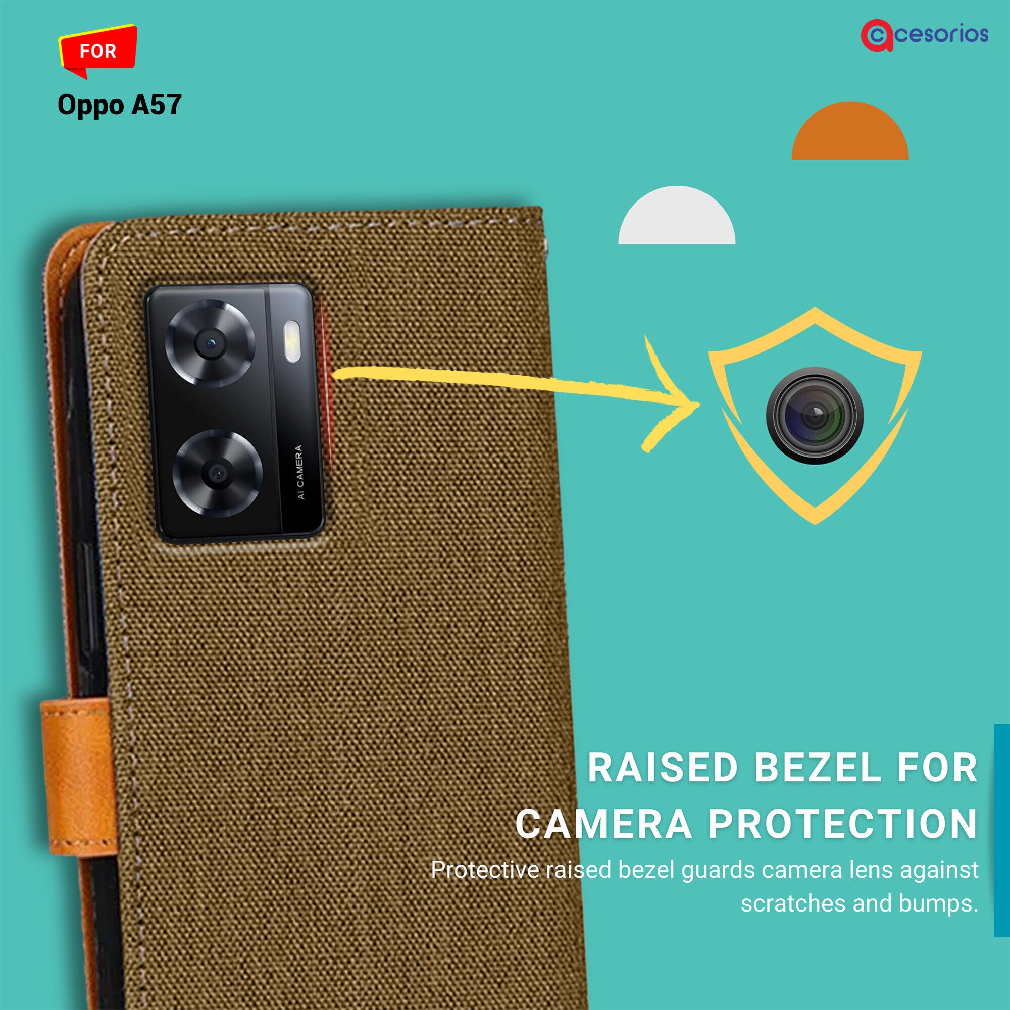 Accesorios Oppo A57 denim flip cover – Dark Brown – Image 2 #color_dark brown