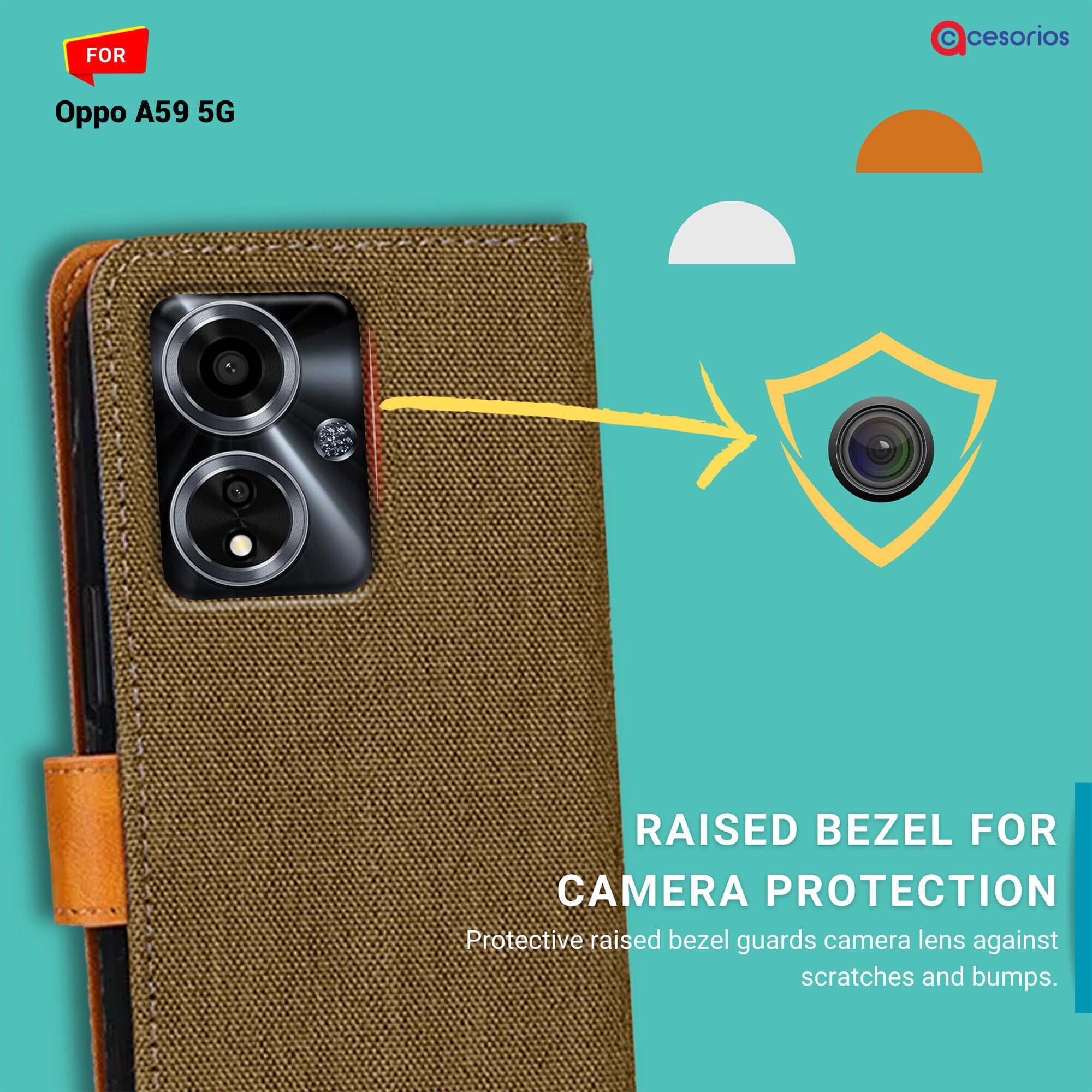 Accesorios Oppo A59 5G denim flip cover – Dark Brown – Image 2 #color_dark brown