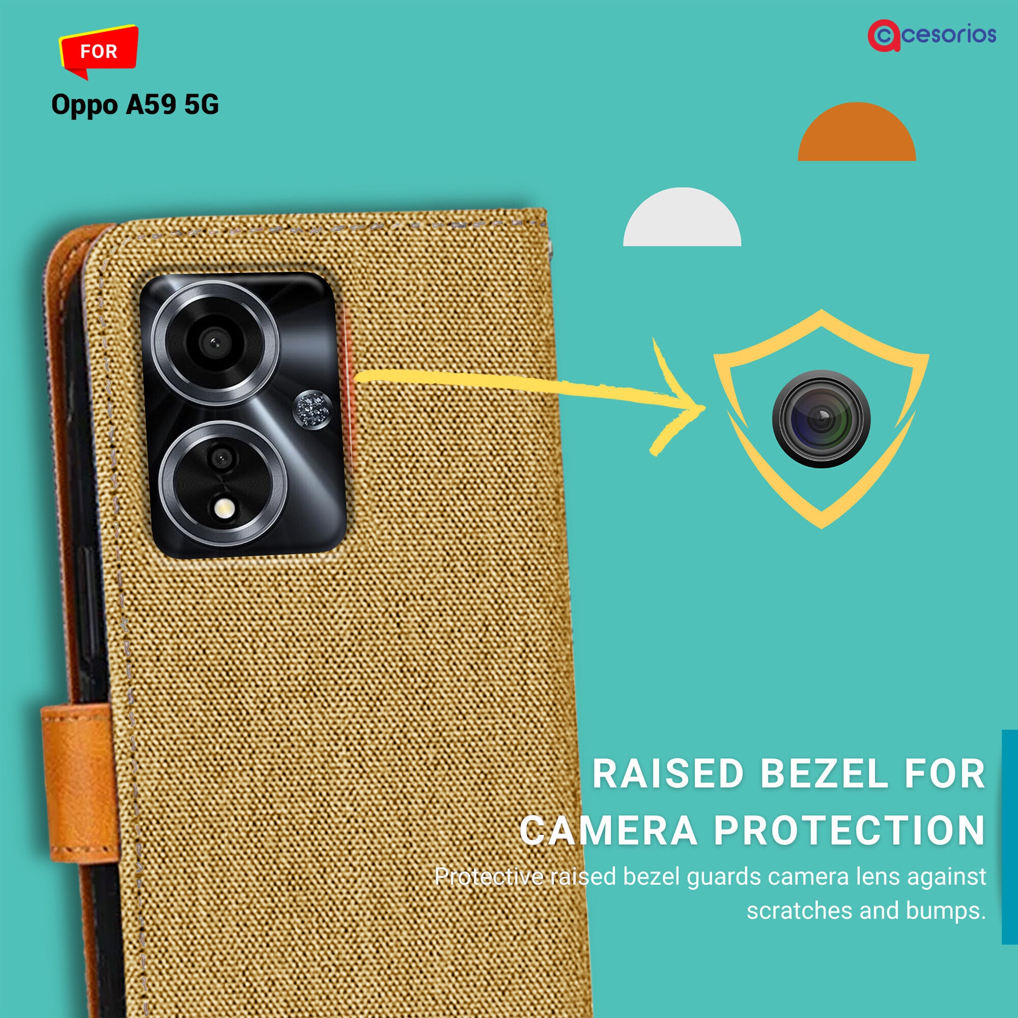 Accesorios Oppo A59 5G denim flip cover – Light Brown – Image 2 #color_light brown