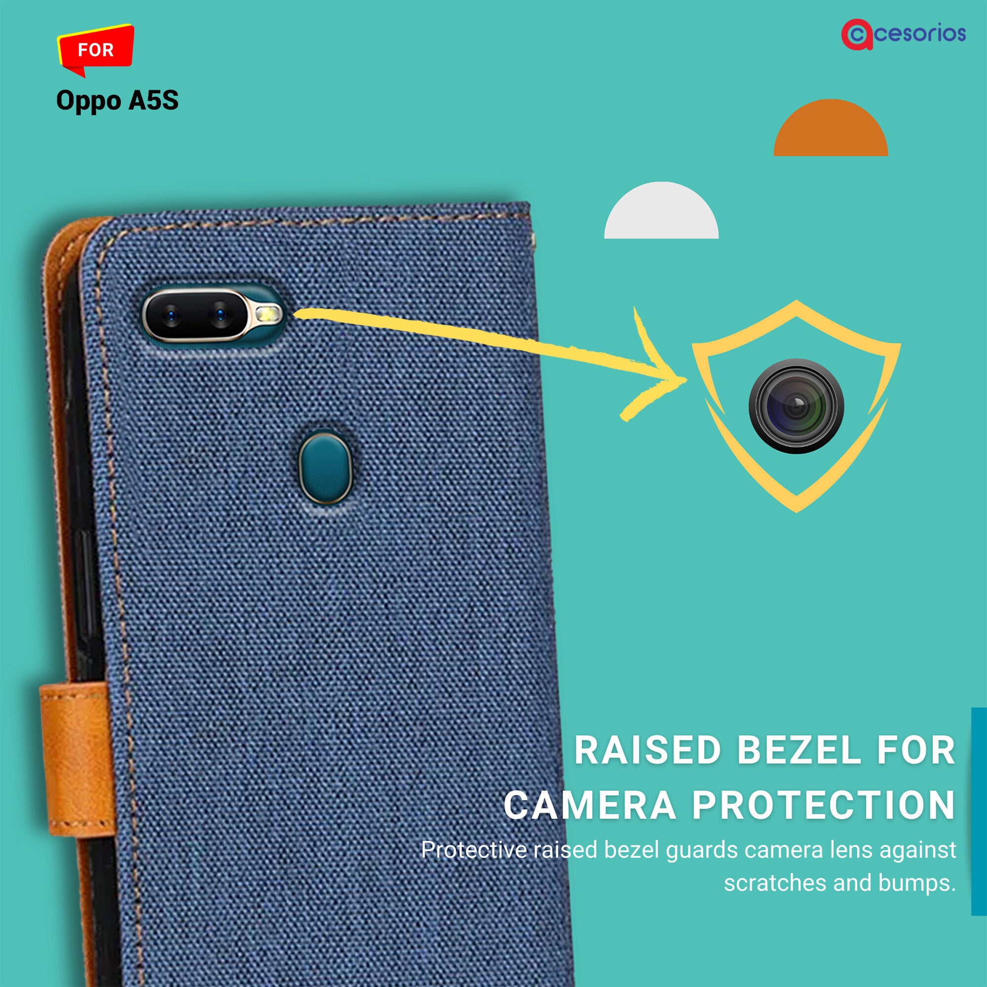 Accesorios Oppo A5S denim flip cover – Blue – Image 2 #color_blue
