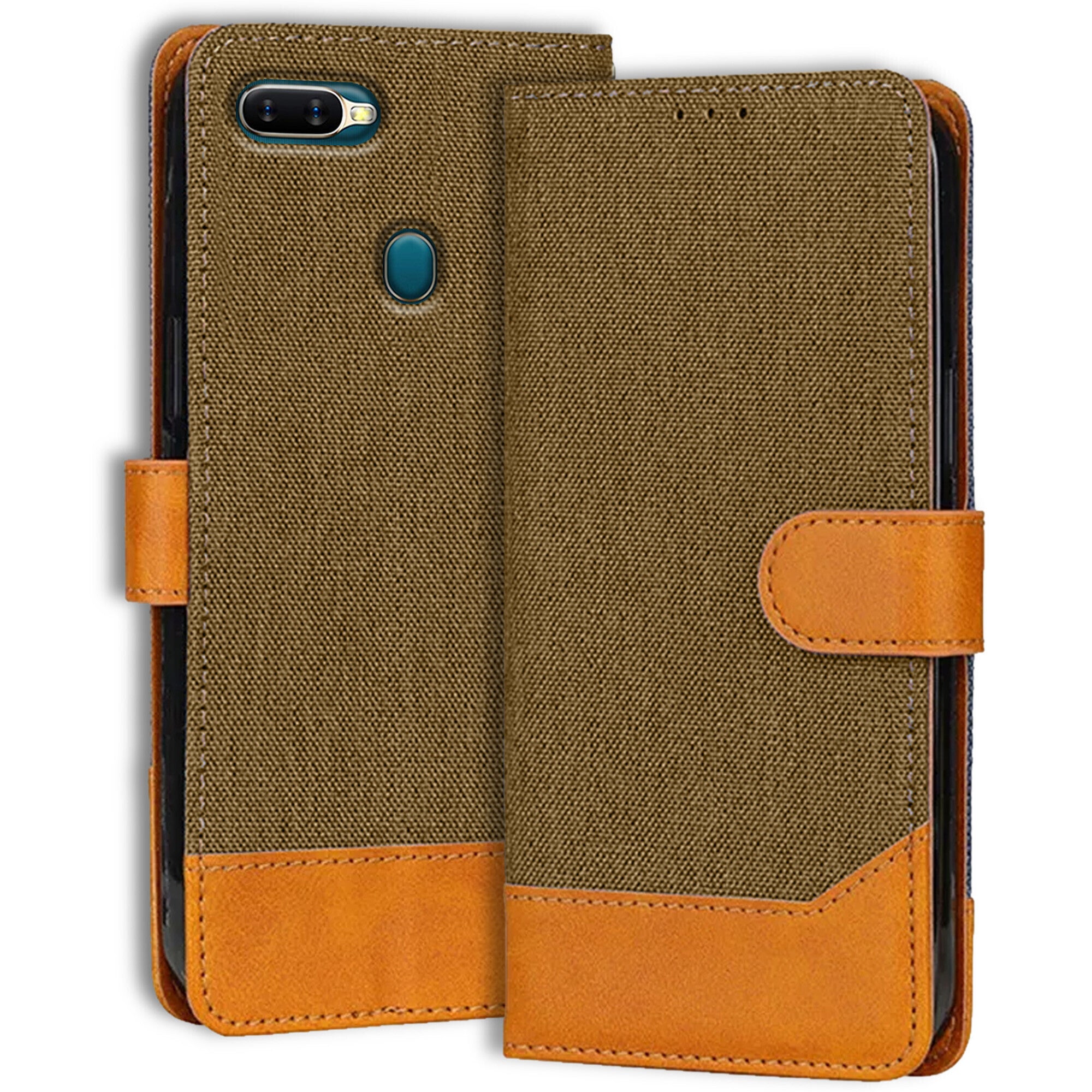 Accesorios Oppo A5S denim flip cover – Dark Brown – Image 1 #color_dark brown