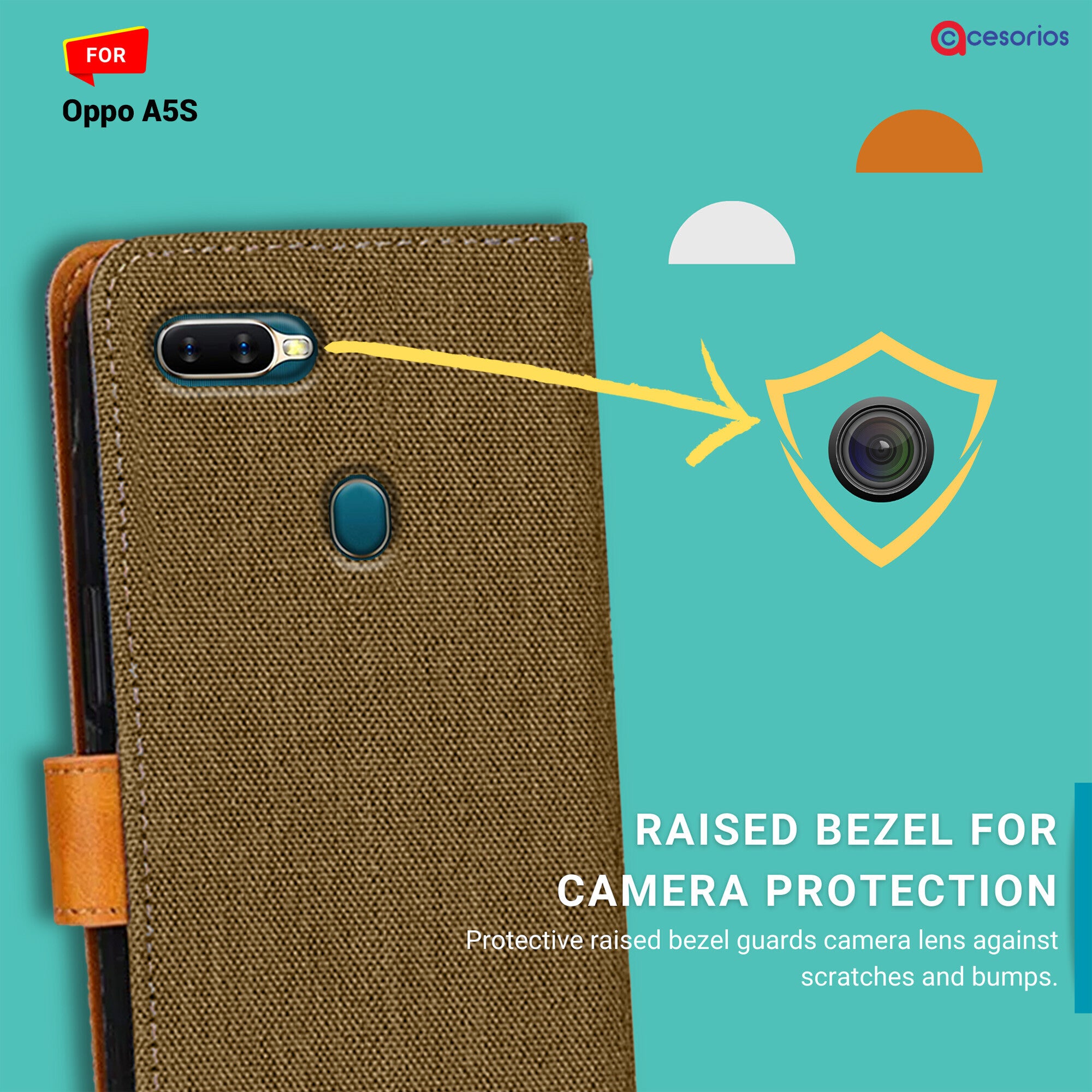 Accesorios Oppo A5S denim flip cover – Dark Brown – Image 2 #color_dark brown