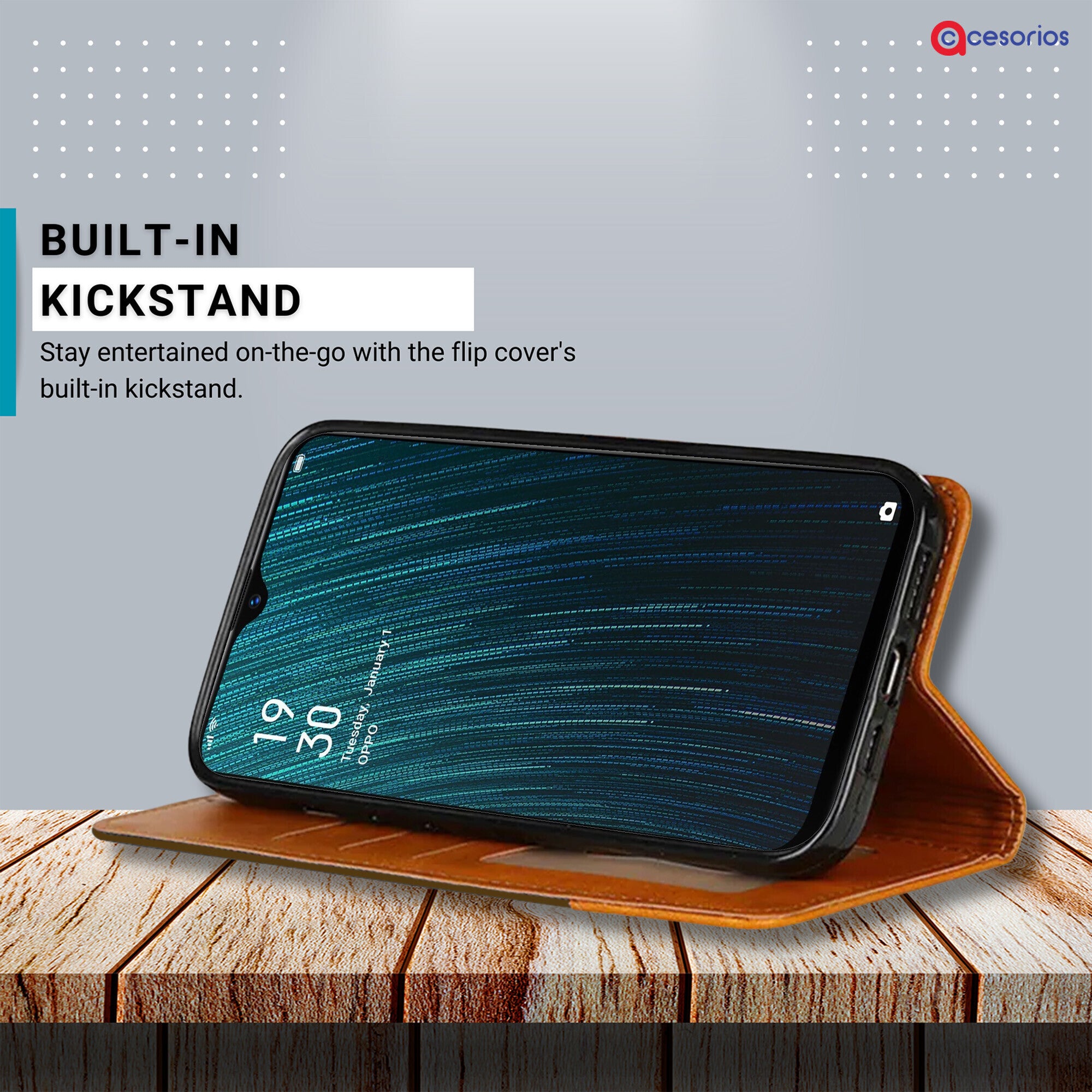 Accesorios Oppo A5S denim flip cover – Dark Brown – Image 4 #color_dark brown