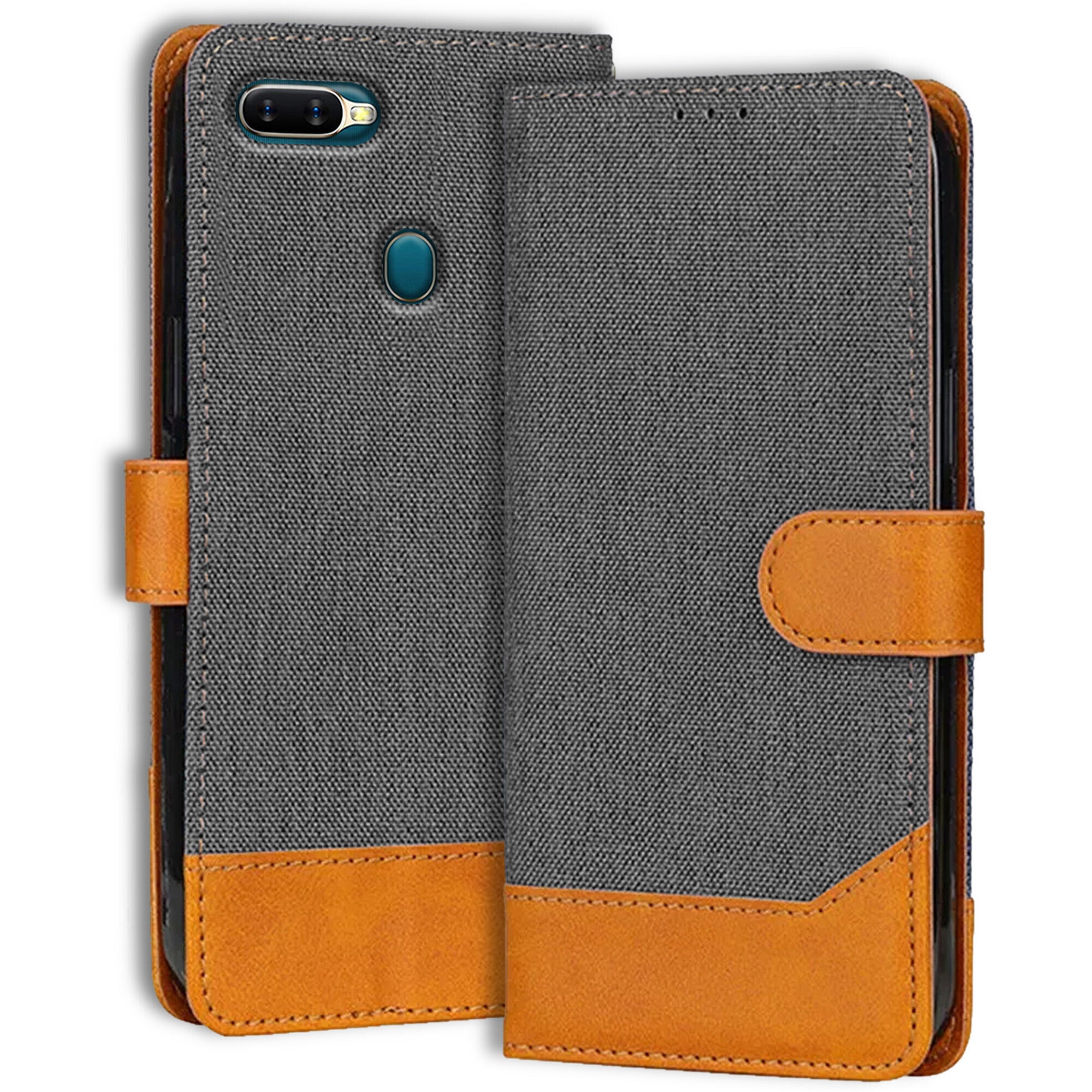 Accesorios Oppo A5S denim flip cover – Grey – Image 1 #color_grey