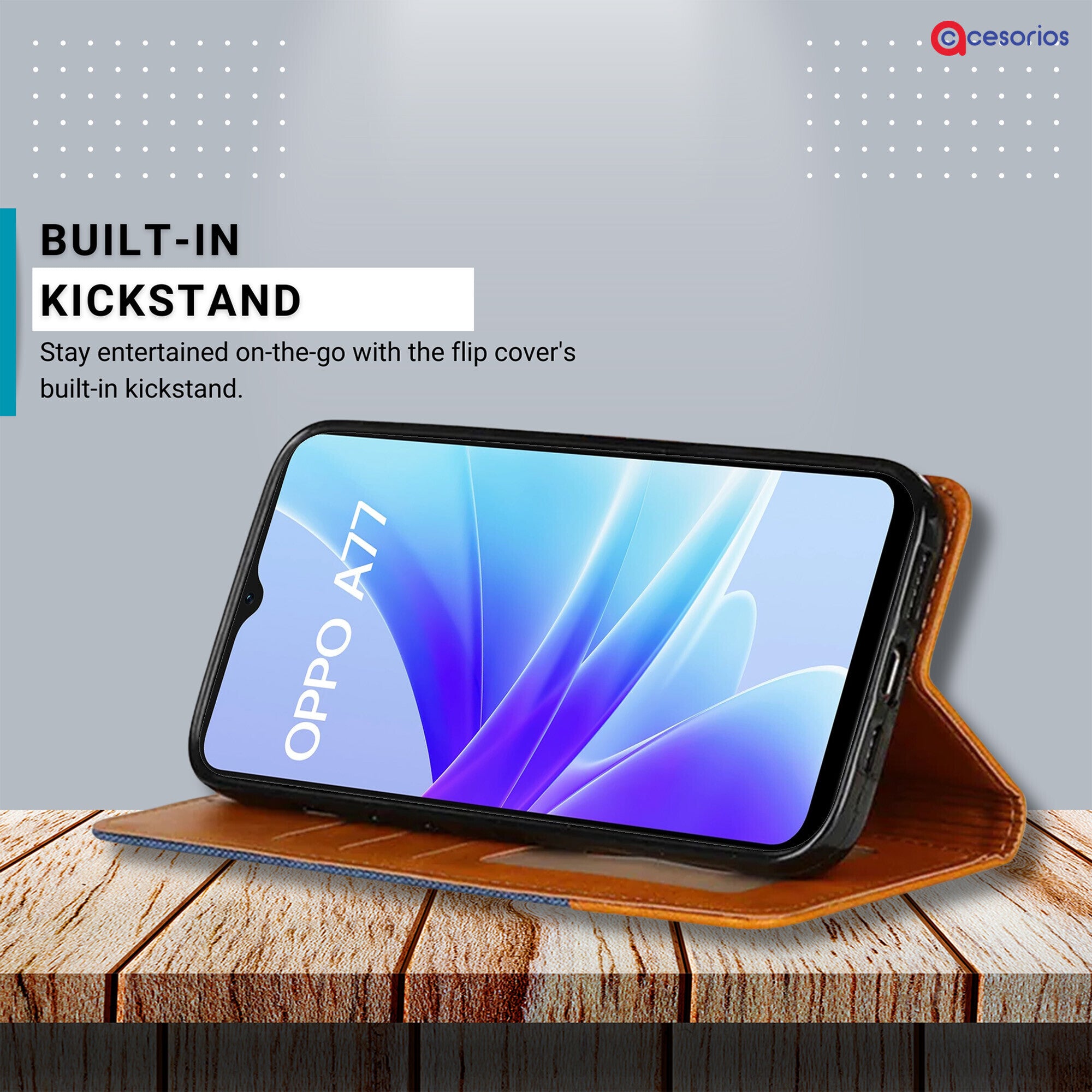 Accesorios Oppo A77 4G denim flip cover – Blue – Image 4 #color_blue