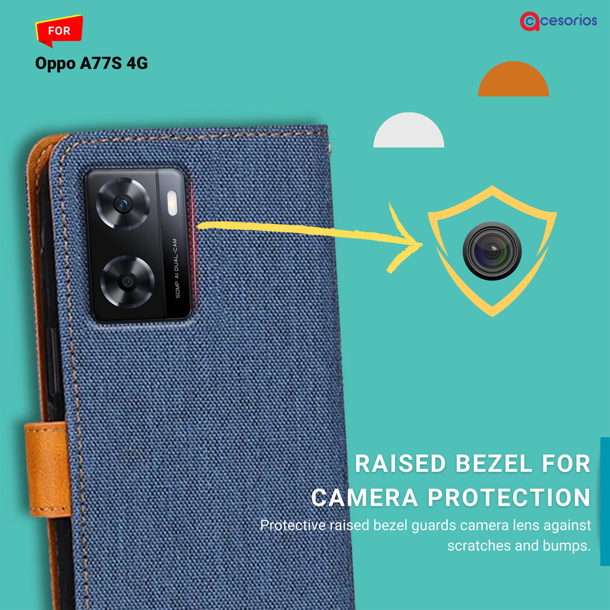 Accesorios Oppo A77S 4G denim flip cover – Blue – Image 2 #color_blue