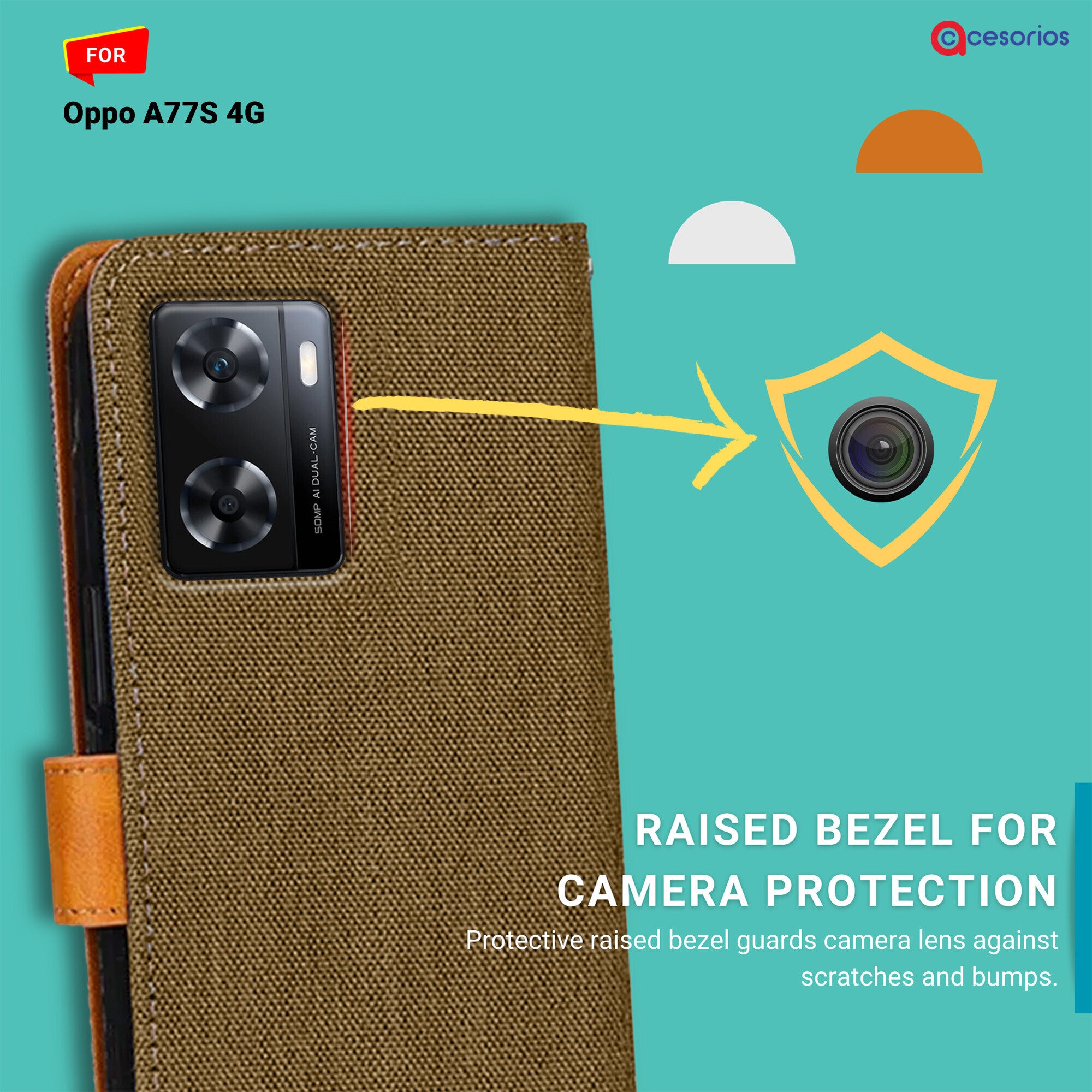 Accesorios Oppo A77S 4G denim flip cover – Dark Brown – Image 2 #color_dark brown