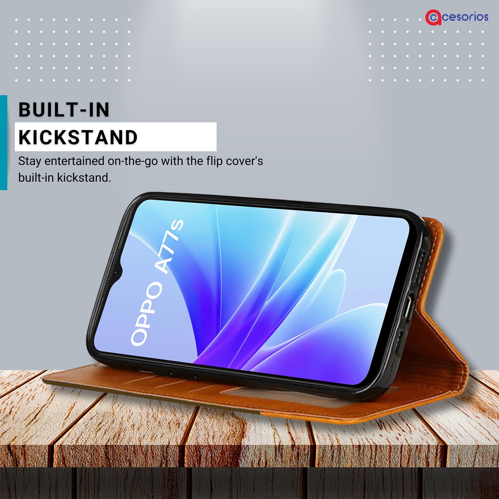 Accesorios Oppo A77S 4G denim flip cover – Dark Brown – Image 4 #color_dark brown