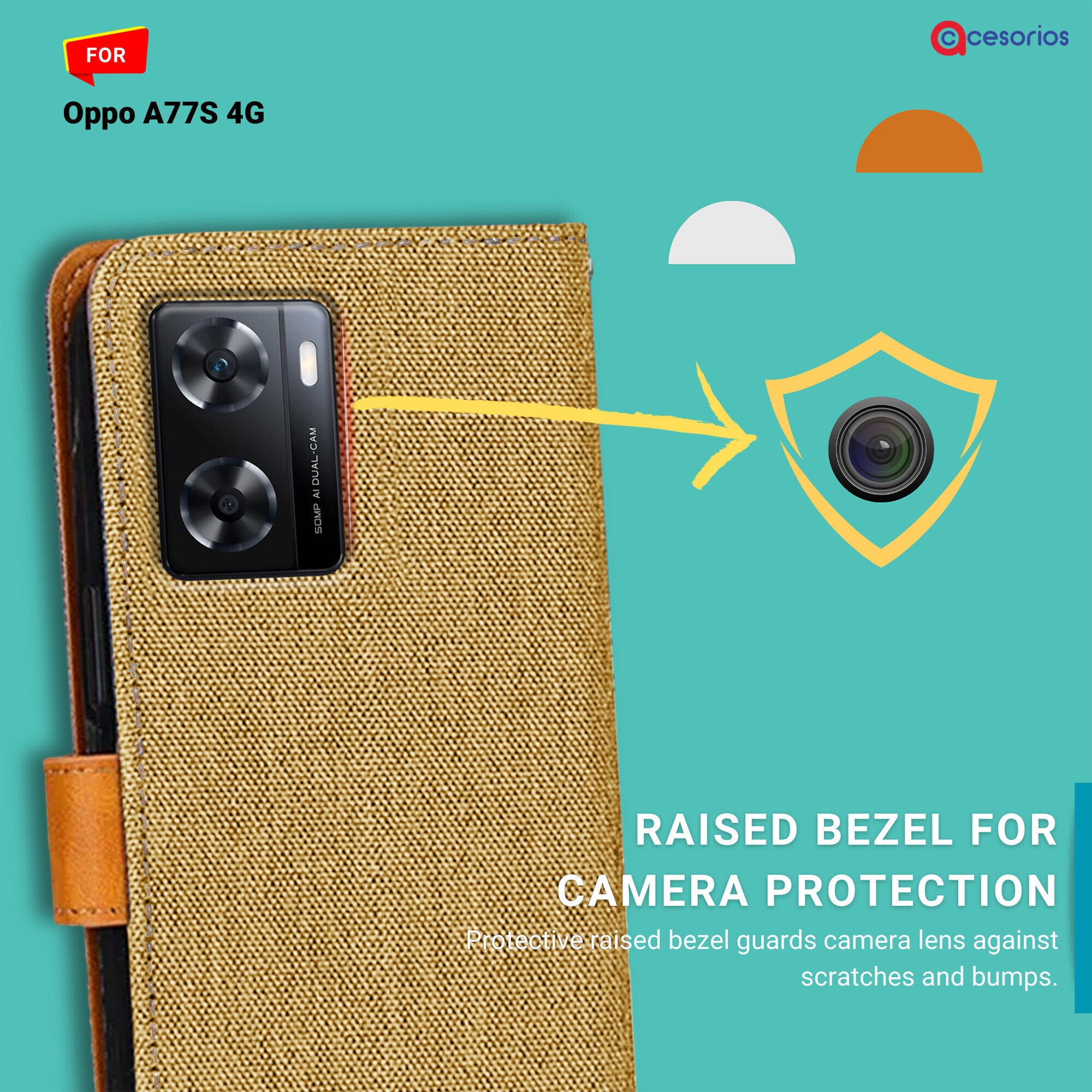 Accesorios Oppo A77S 4G denim flip cover – Light Brown – Image 2 #color_light brown
