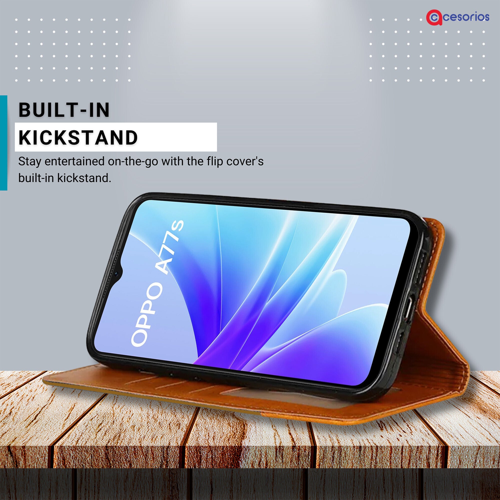 Accesorios Oppo A77S 4G denim flip cover – Light Brown – Image 4 #color_light brown