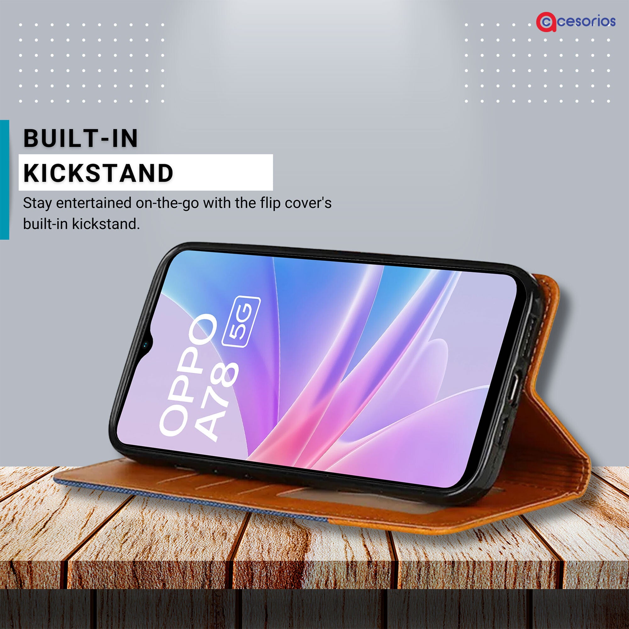 Accesorios Oppo A78 5G denim flip cover – Blue – Image 4 #color_blue