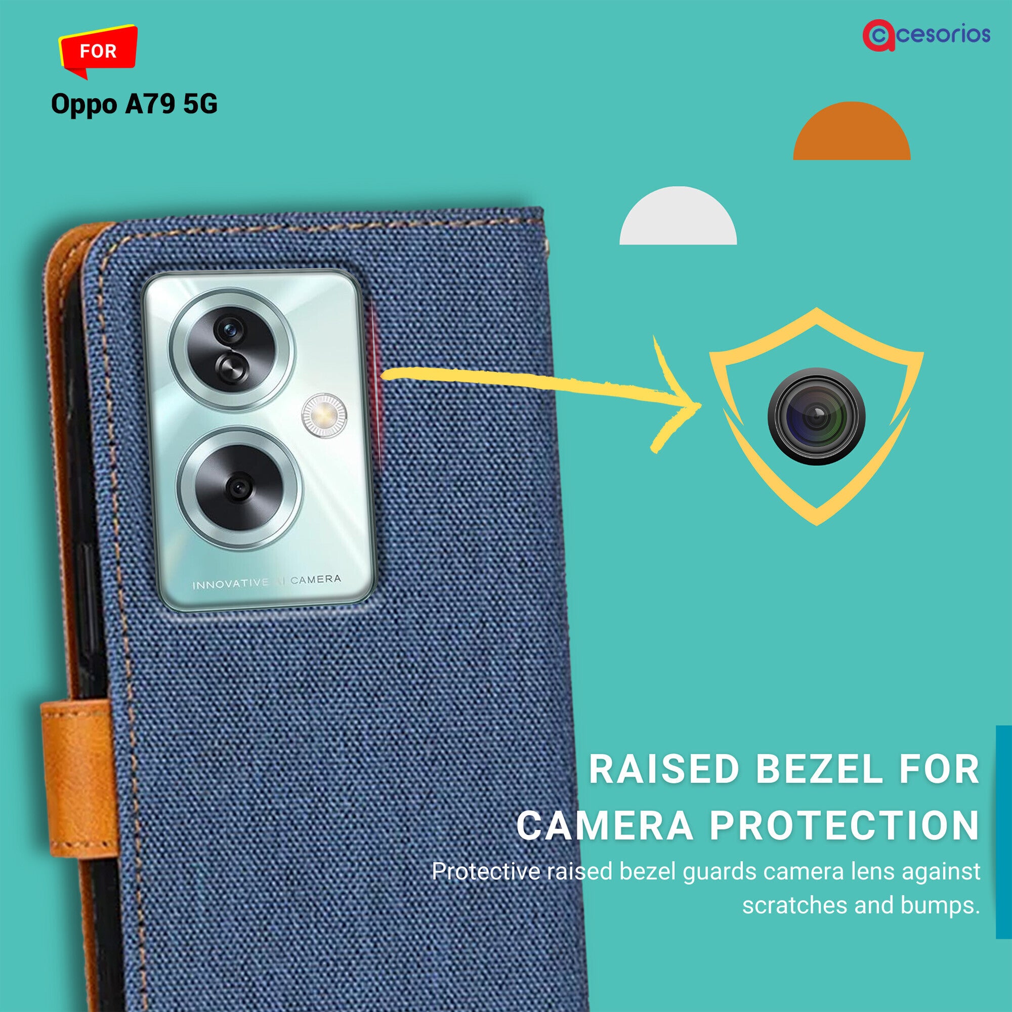 Accesorios Oppo A79 5G denim flip cover – Blue – Image 2 #color_blue