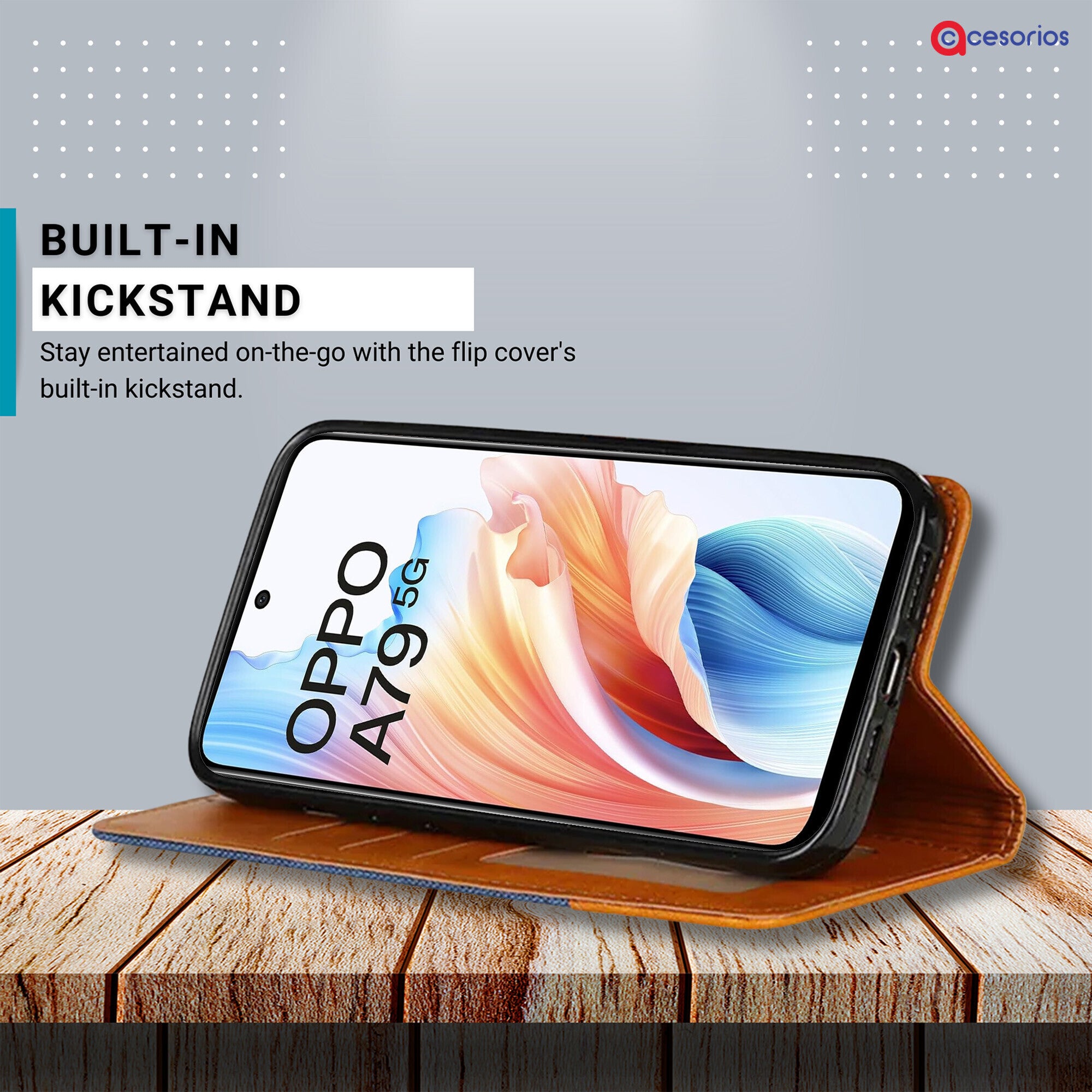 Accesorios Oppo A79 5G denim flip cover – Blue – Image 4 #color_blue