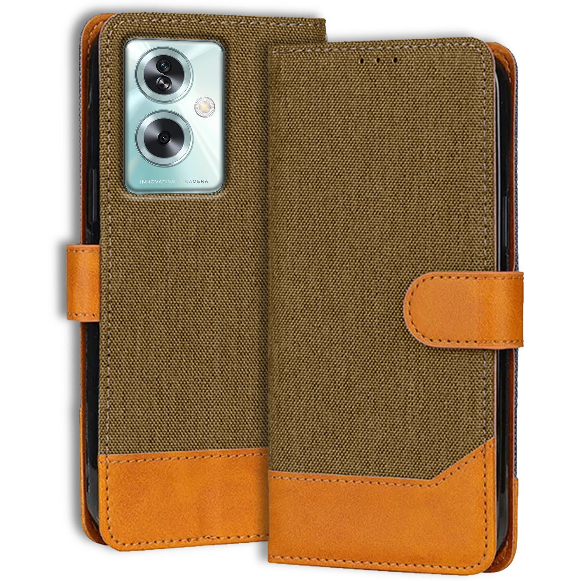 Accesorios Oppo A79 5G denim flip cover – Dark Brown – Image 1 #color_dark brown