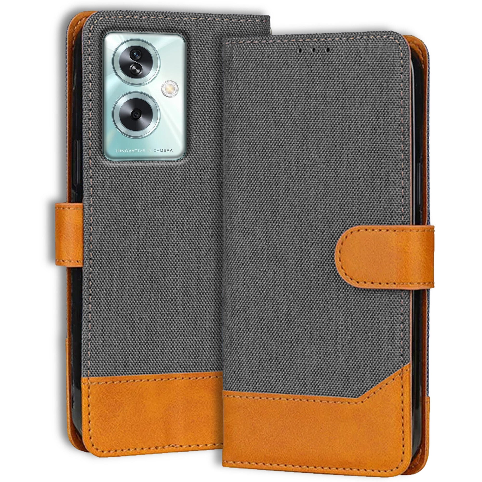 Accesorios Oppo A79 5G denim flip cover – Grey – Image 1 #color_grey