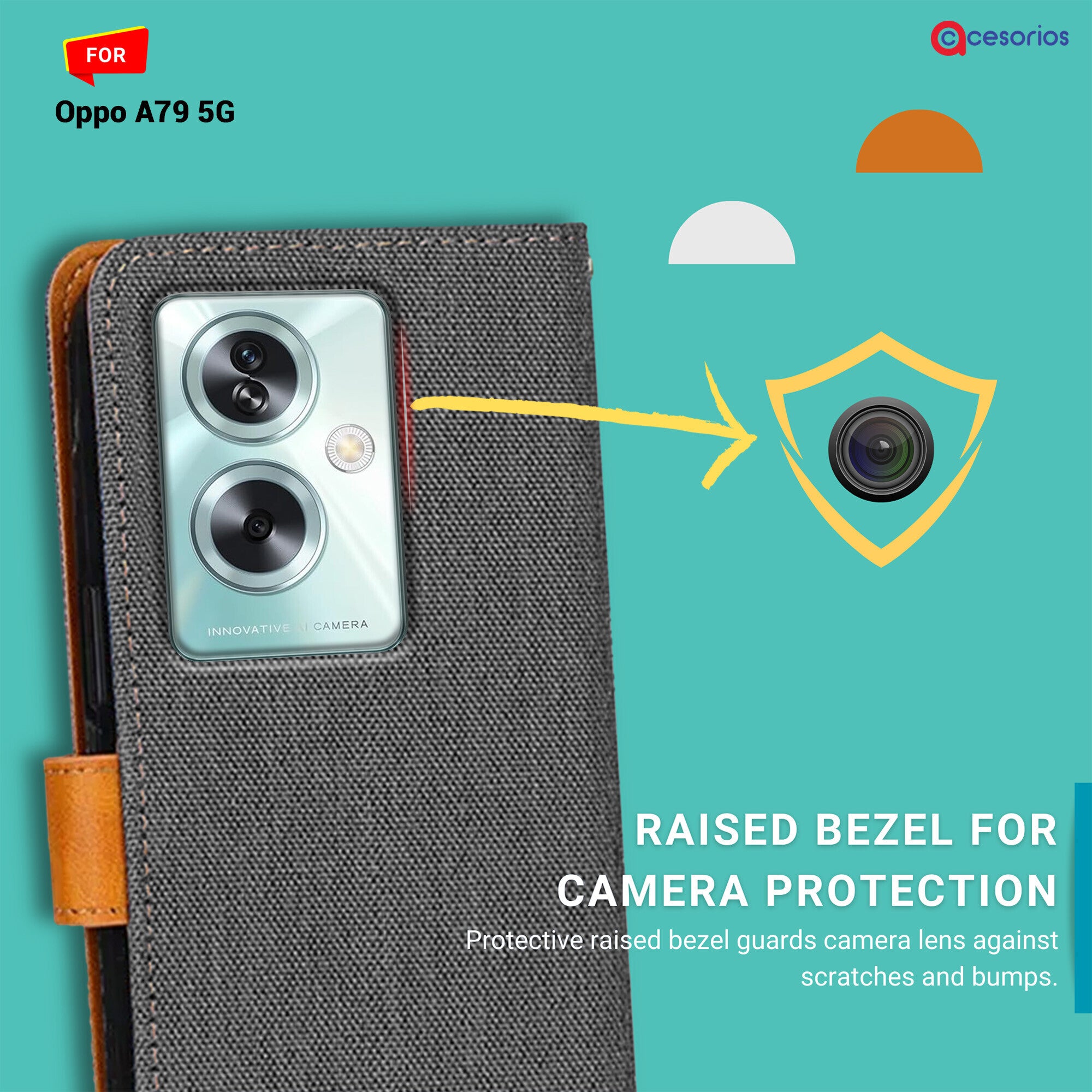 Accesorios Oppo A79 5G denim flip cover – Grey – Image 2 #color_grey