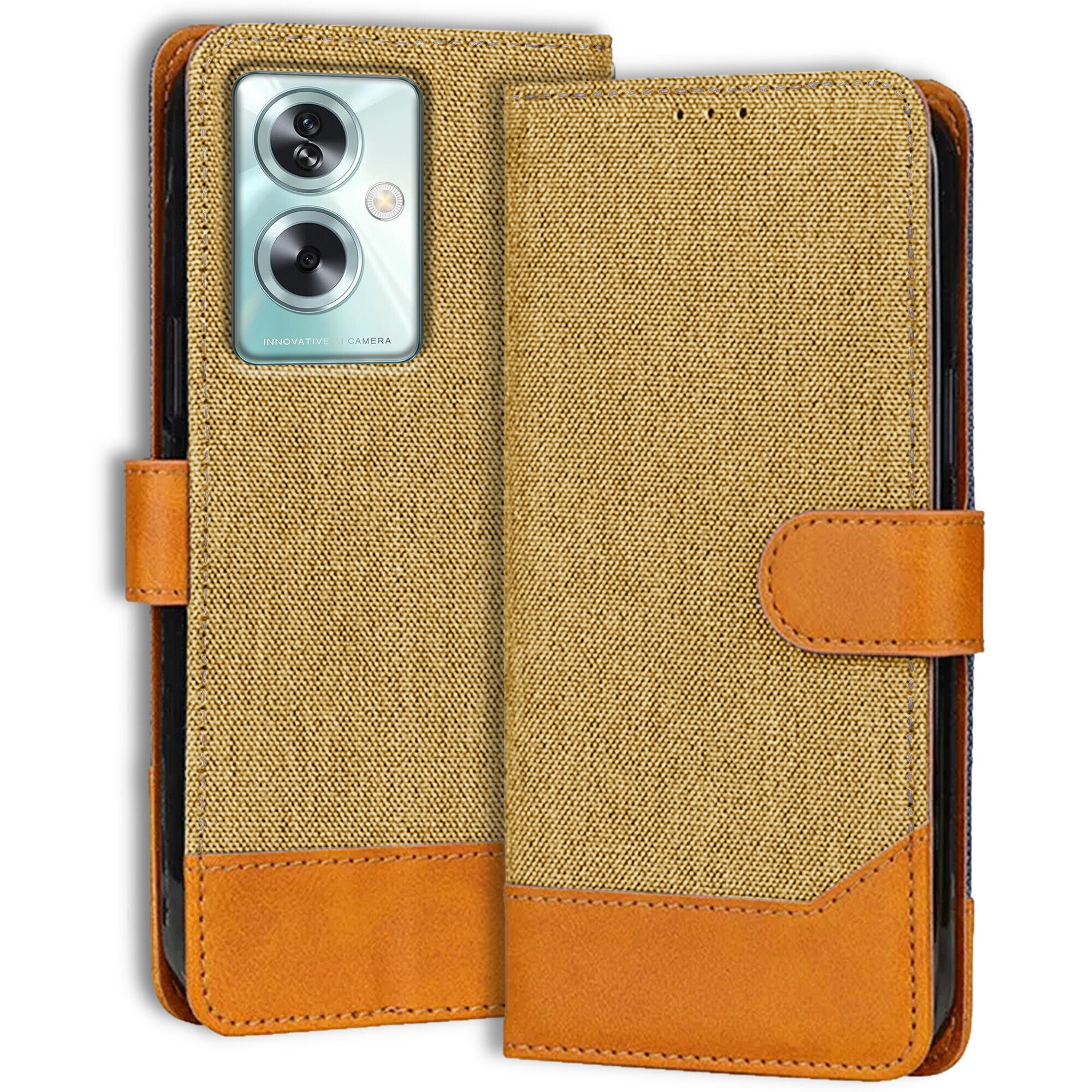Accesorios Oppo A79 5G denim flip cover – Light Brown – Image 1 #color_light brown