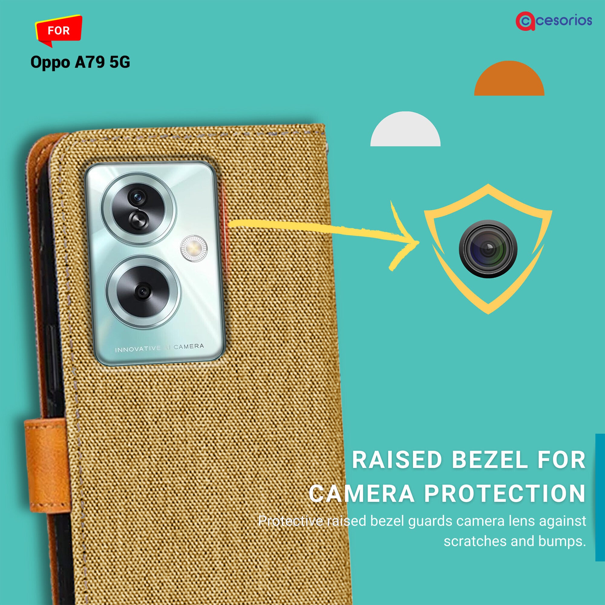 Accesorios Oppo A79 5G denim flip cover – Light Brown – Image 2 #color_light brown