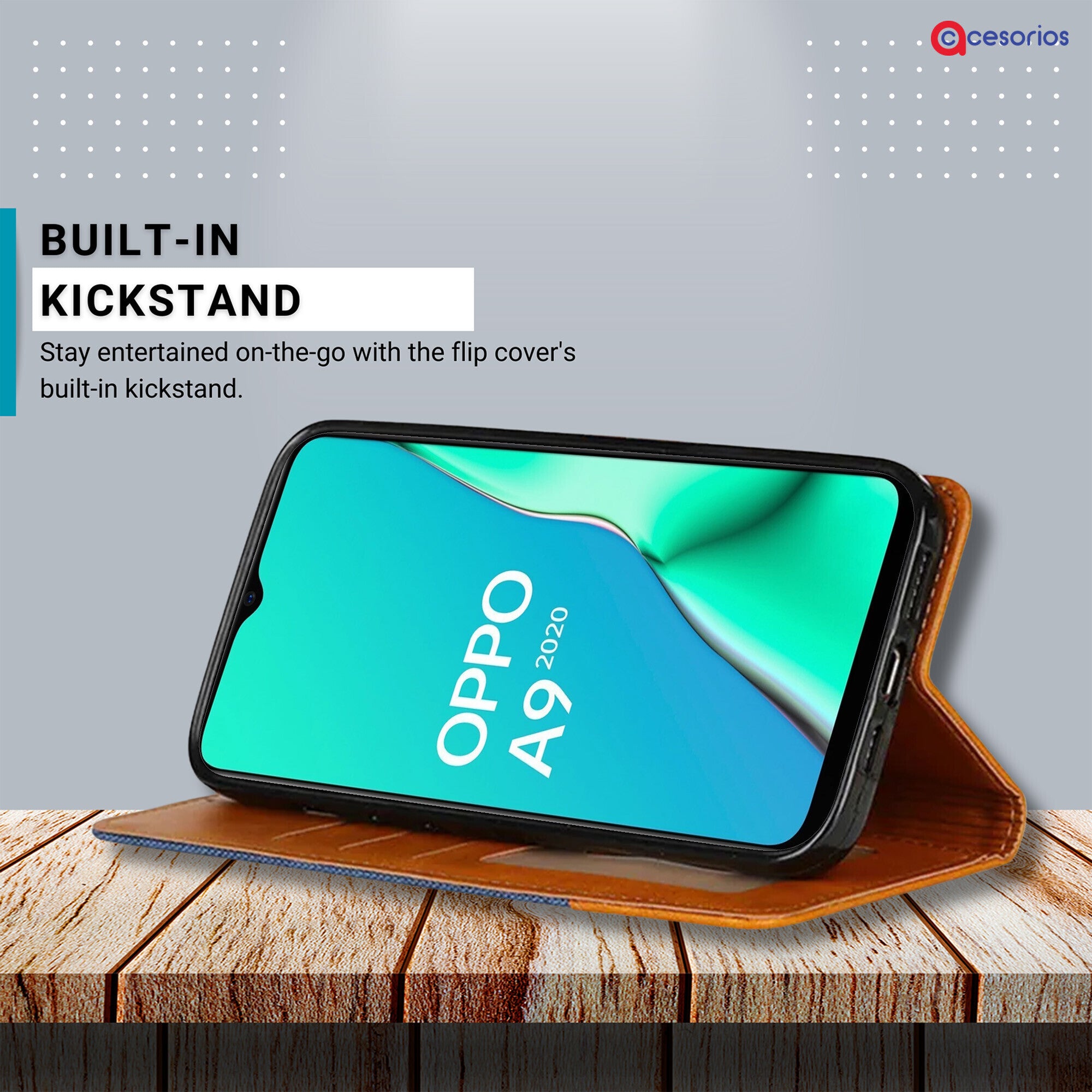 Accesorios Oppo A9 2020 denim flip cover – Blue – Image 4 #color_blue