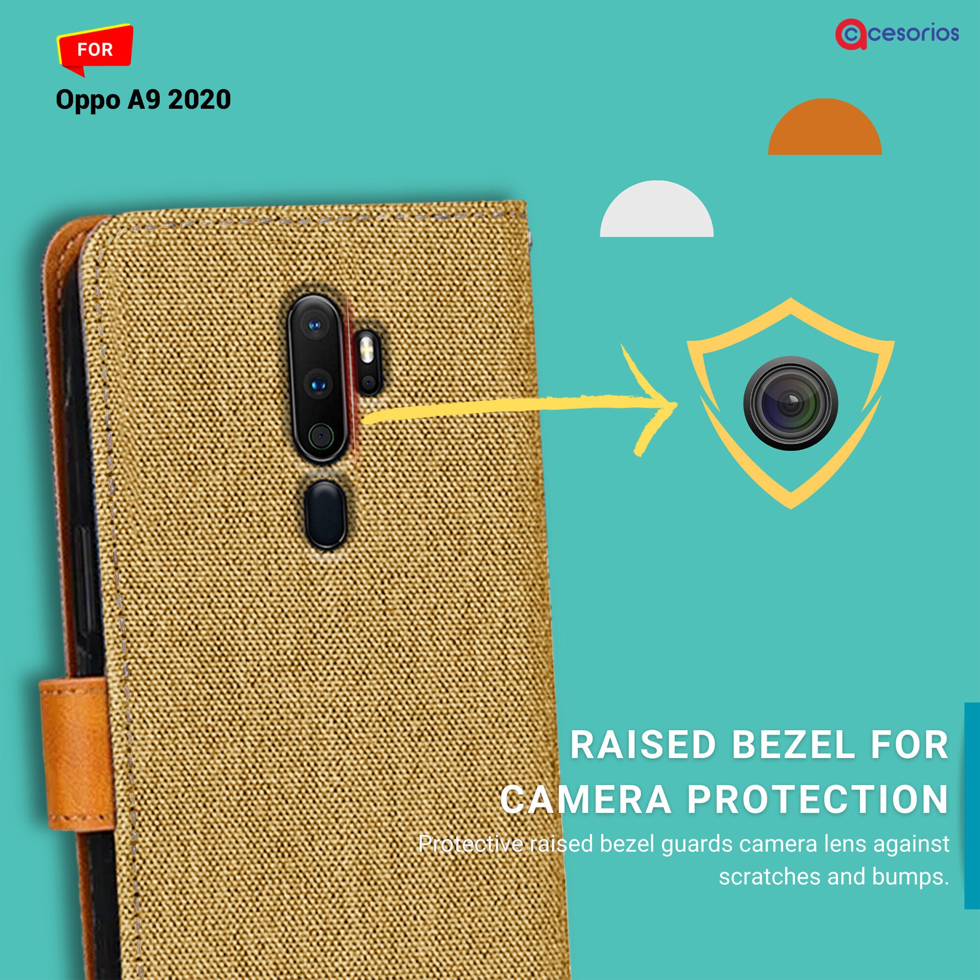 Accesorios Oppo A9 2020 denim flip cover – Light Brown – Image 2 #color_light brown