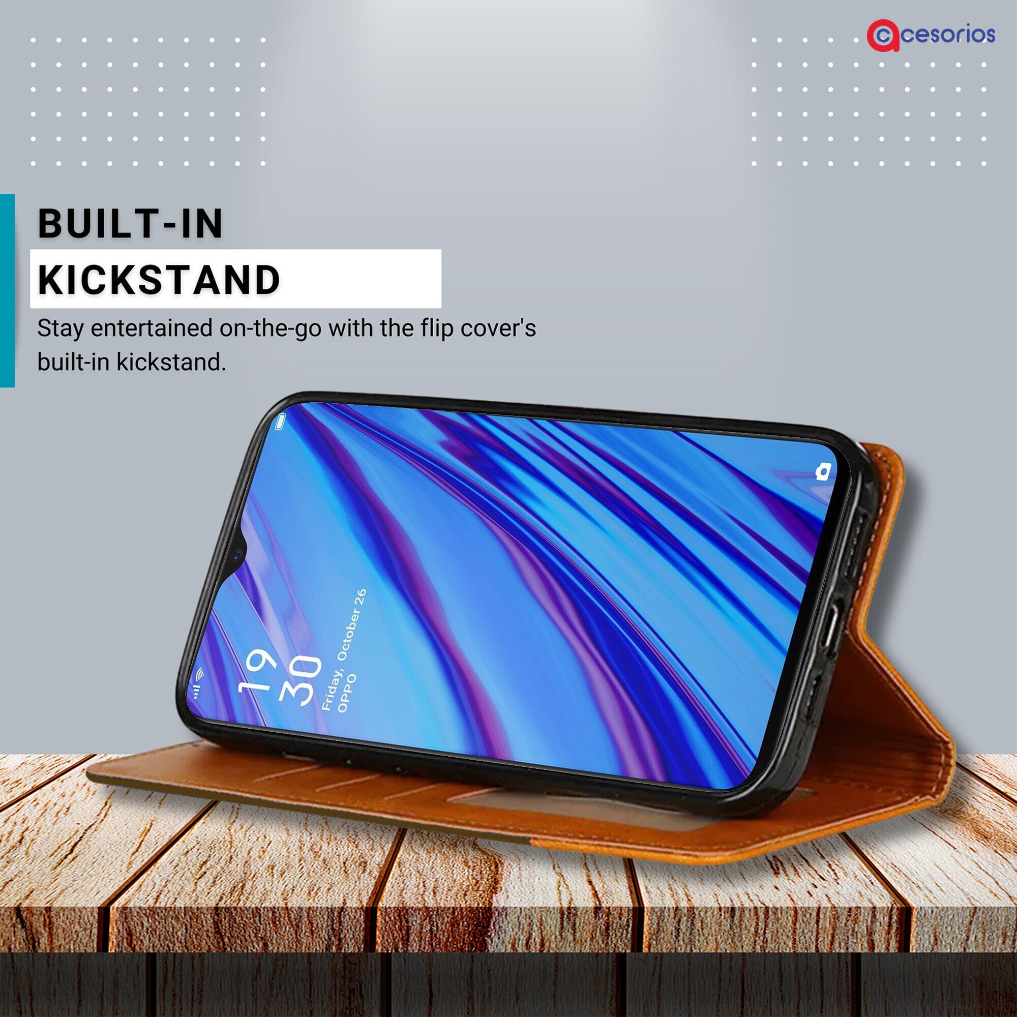 Accesorios Oppo A9 denim flip cover – Dark Brown – Image 4 #color_dark brown