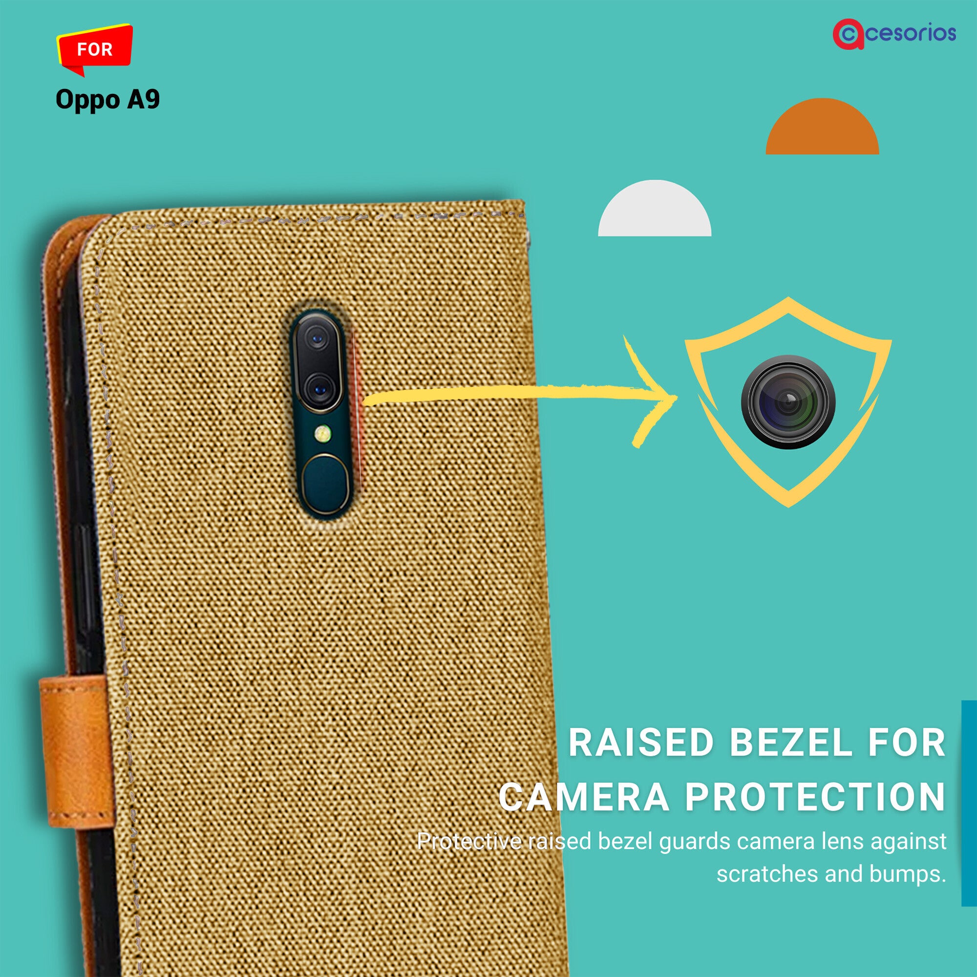 Accesorios Oppo A9 denim flip cover – Light Brown – Image 2 #color_light brown