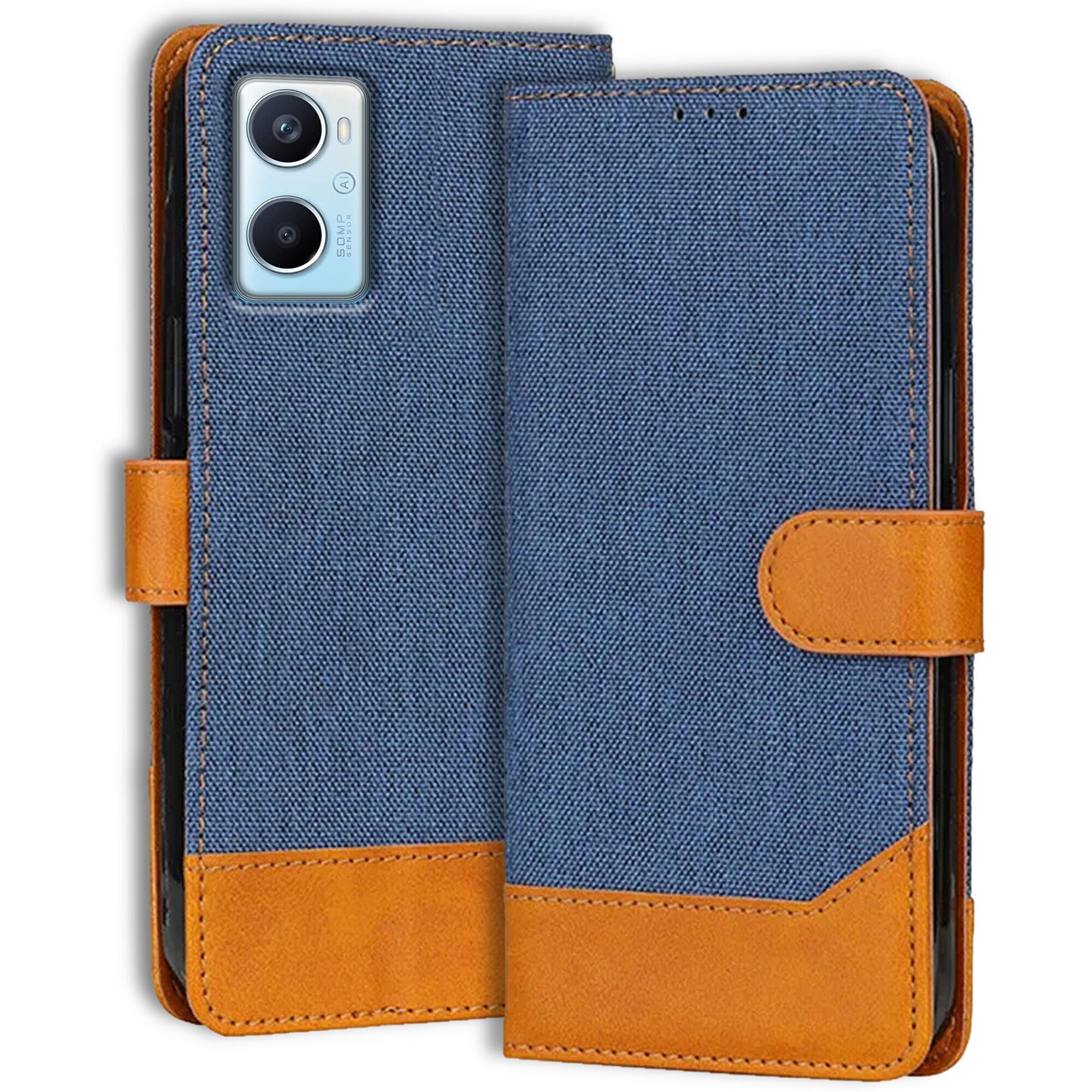 Accesorios Oppo A96 denim flip cover – Blue – Image 1 #color_blue