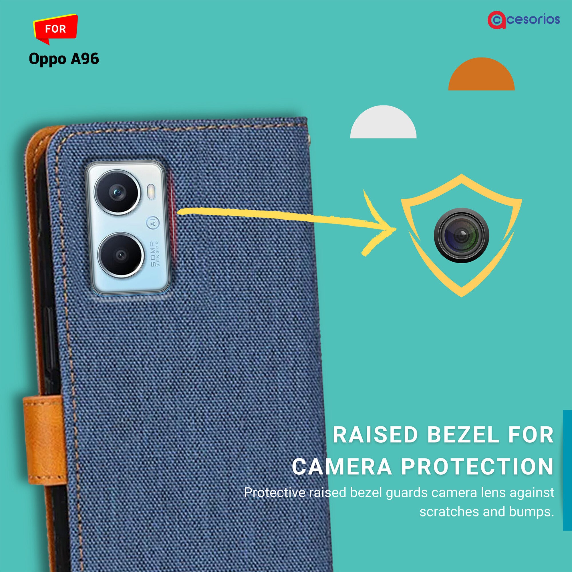 Accesorios Oppo A96 denim flip cover – Blue – Image 2 #color_blue