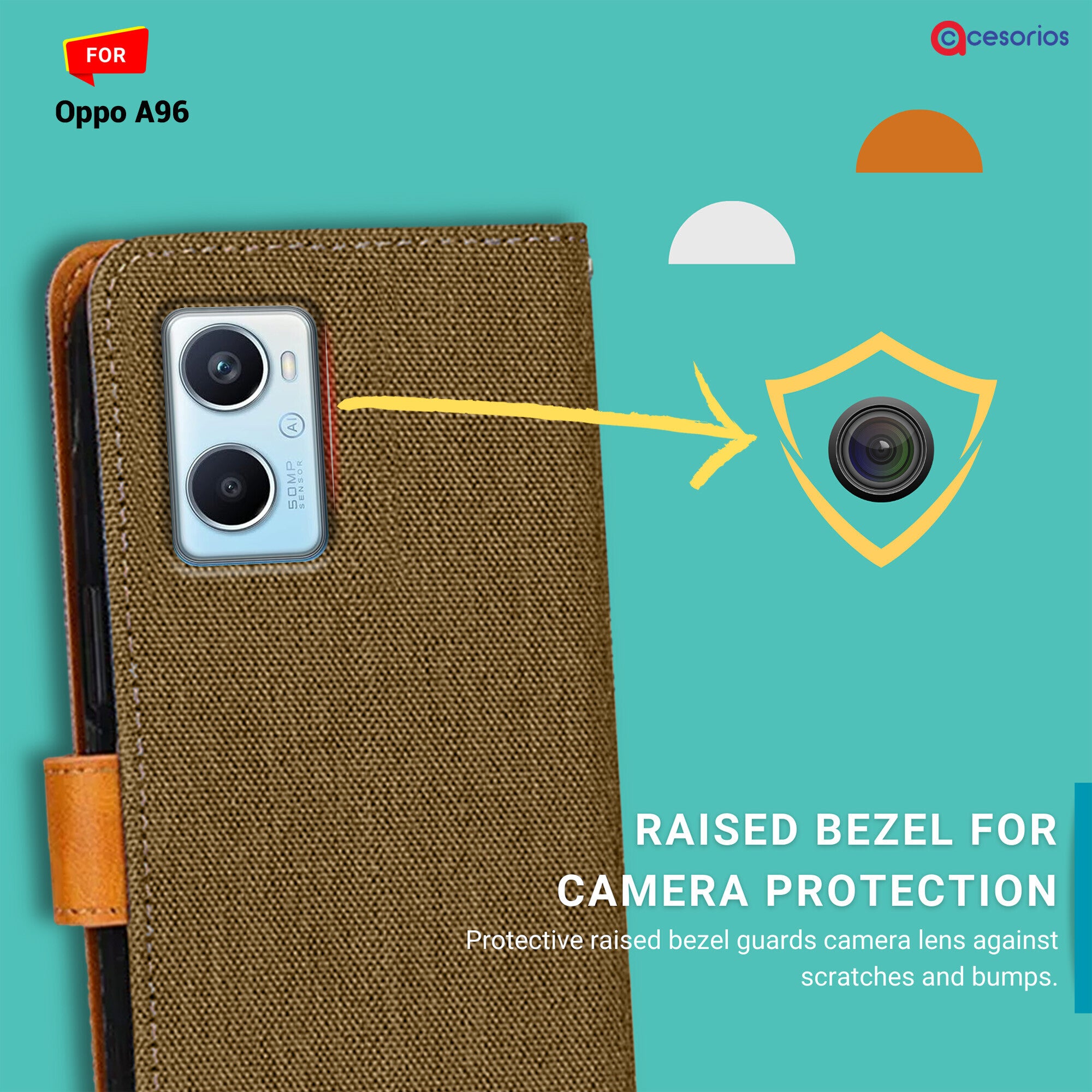 Accesorios Oppo A96 denim flip cover – Dark Brown – Image 2 #color_dark brown